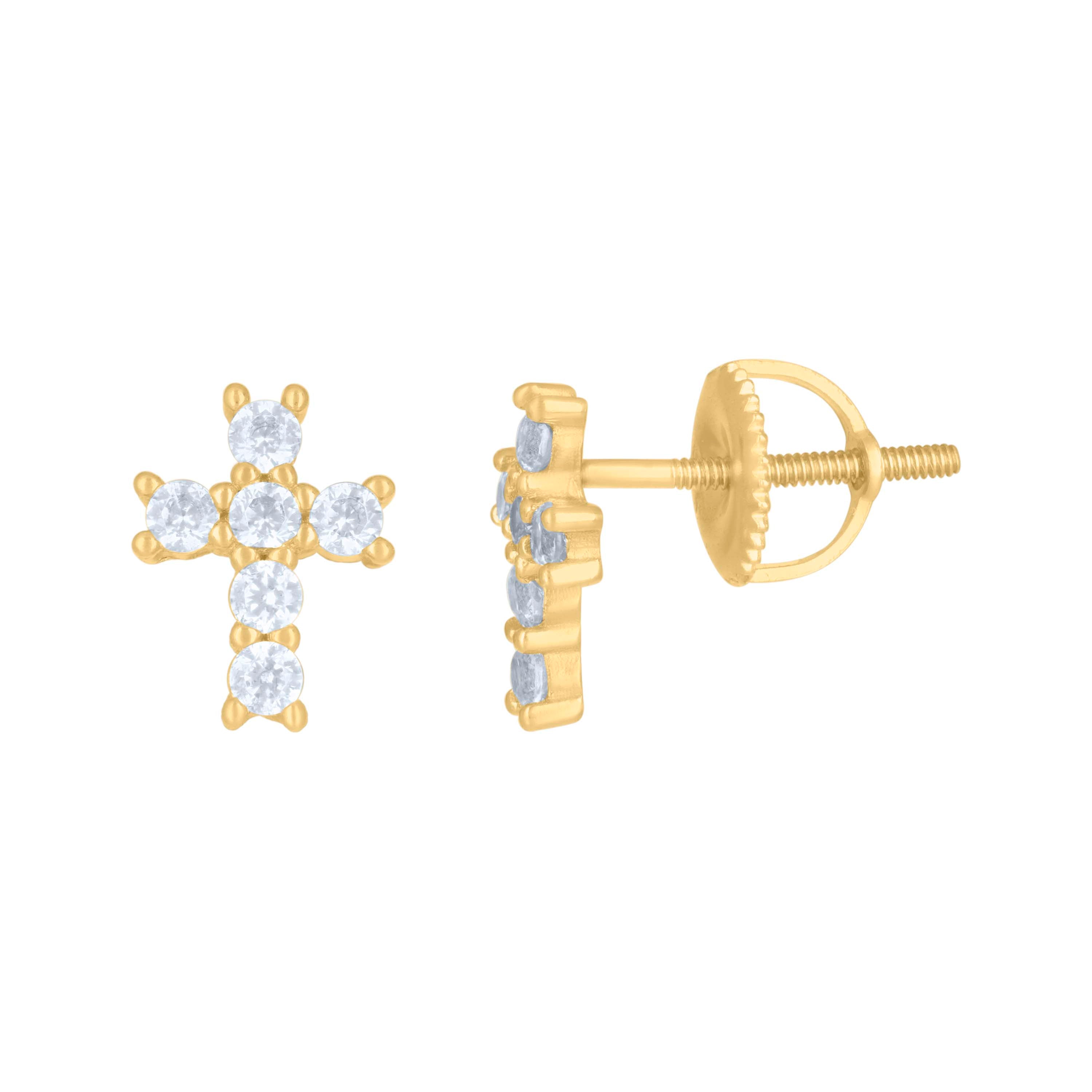 925 Sterling Silver Yellow-Tone Womens Cubic-Zirconia Cross Religious Stud Earrings