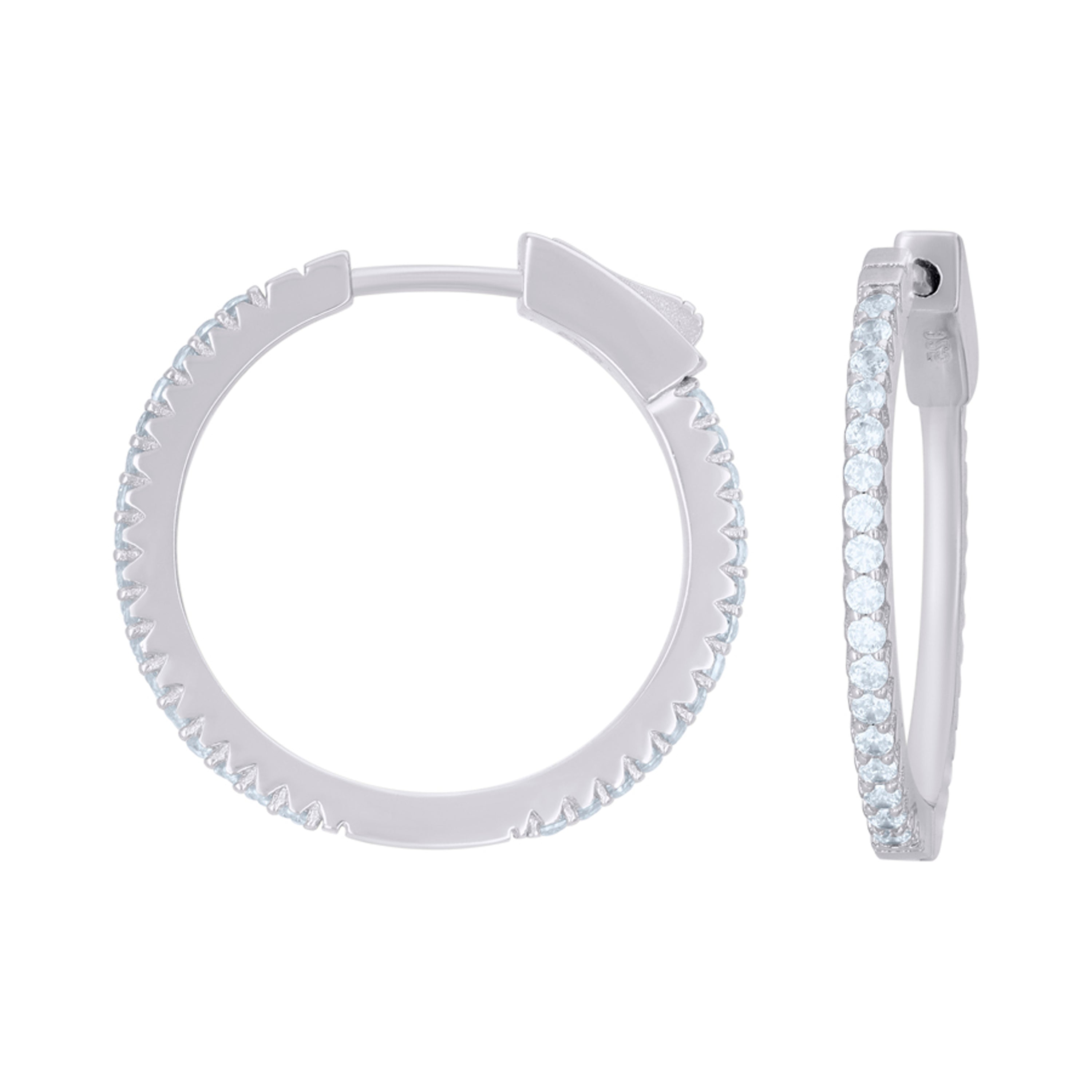 925 Sterling Silver Womens Cubic-Zirconia Single Row Endless Hoop Earrings
