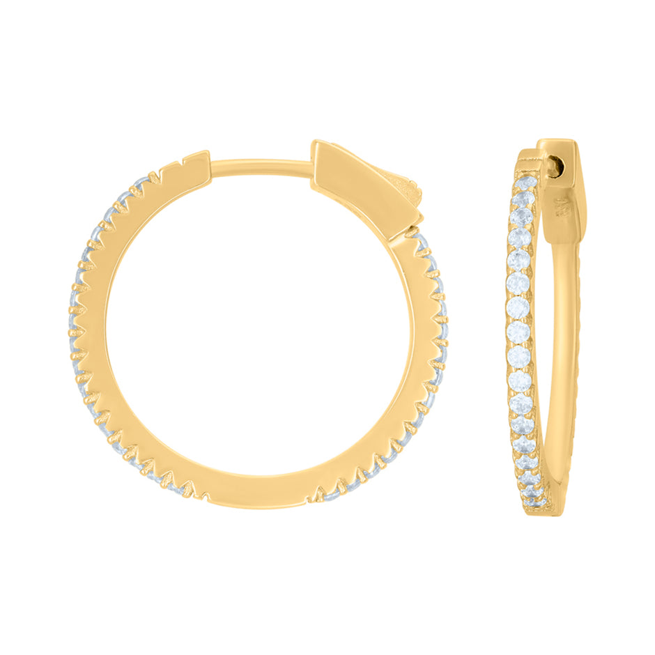 925 Sterling Silver Yellow-Tone Womens Cubic-Zirconia Single Row Endless Hoop Earrings