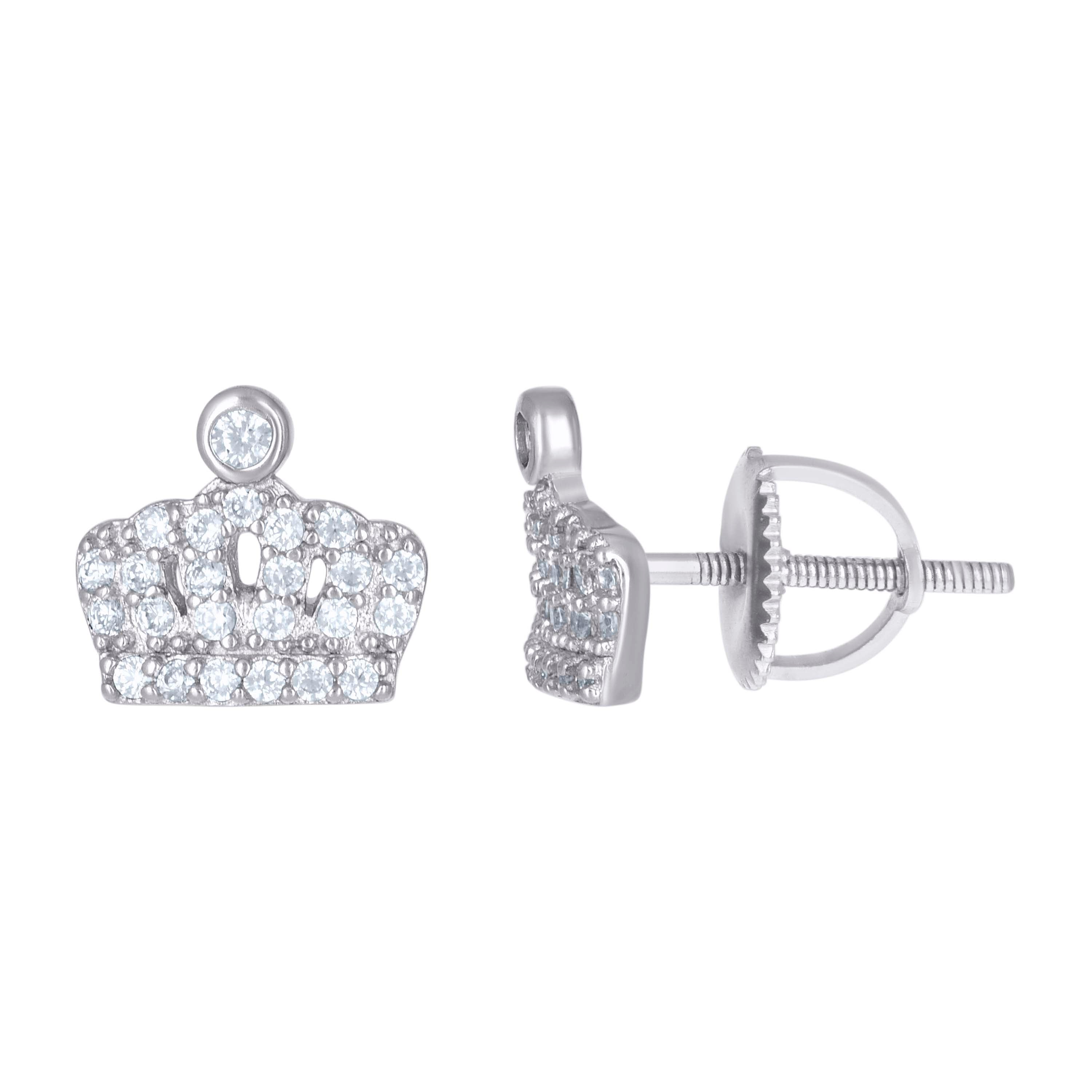 925 Sterling Silver Womens Cubic-Zirconia Crown Fashion Stud Earrings