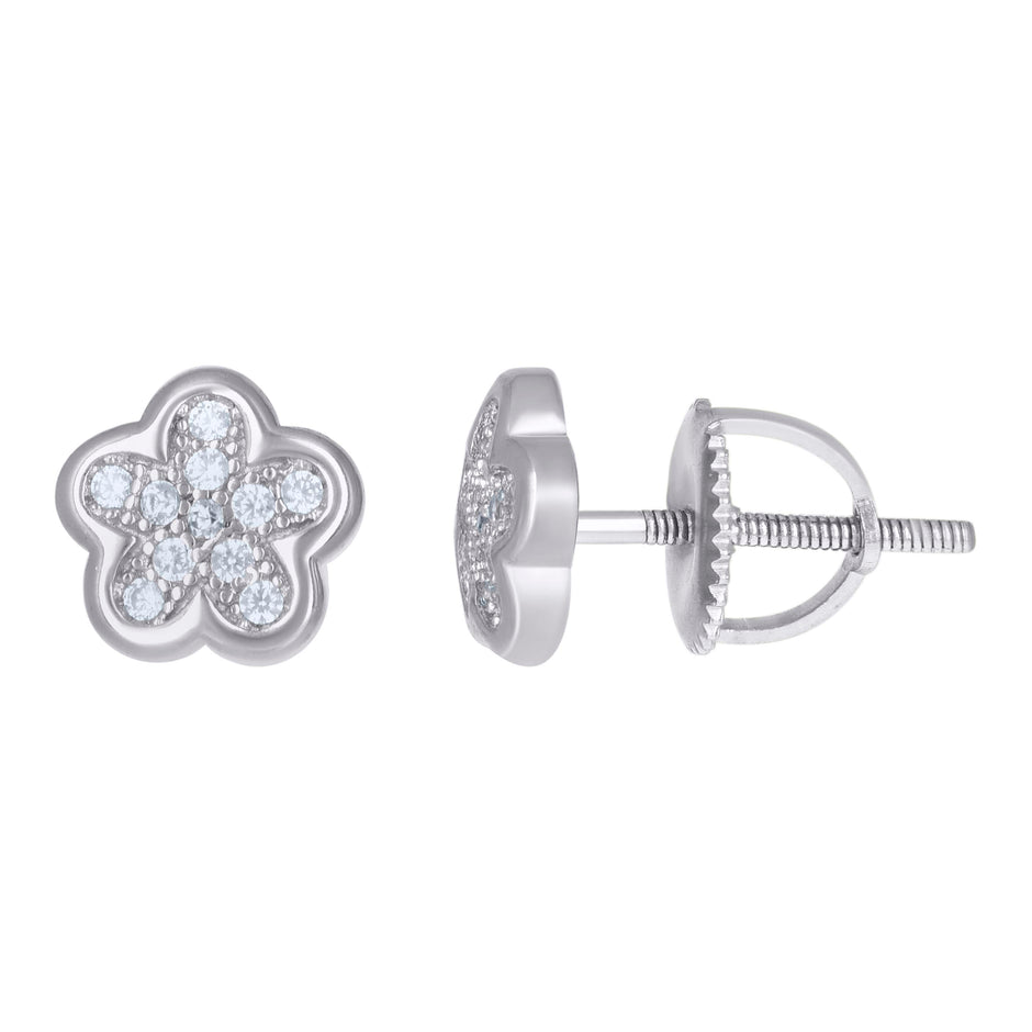925 Sterling Silver Womens Cubic-Zirconia Flower Fashion Stud Earrings