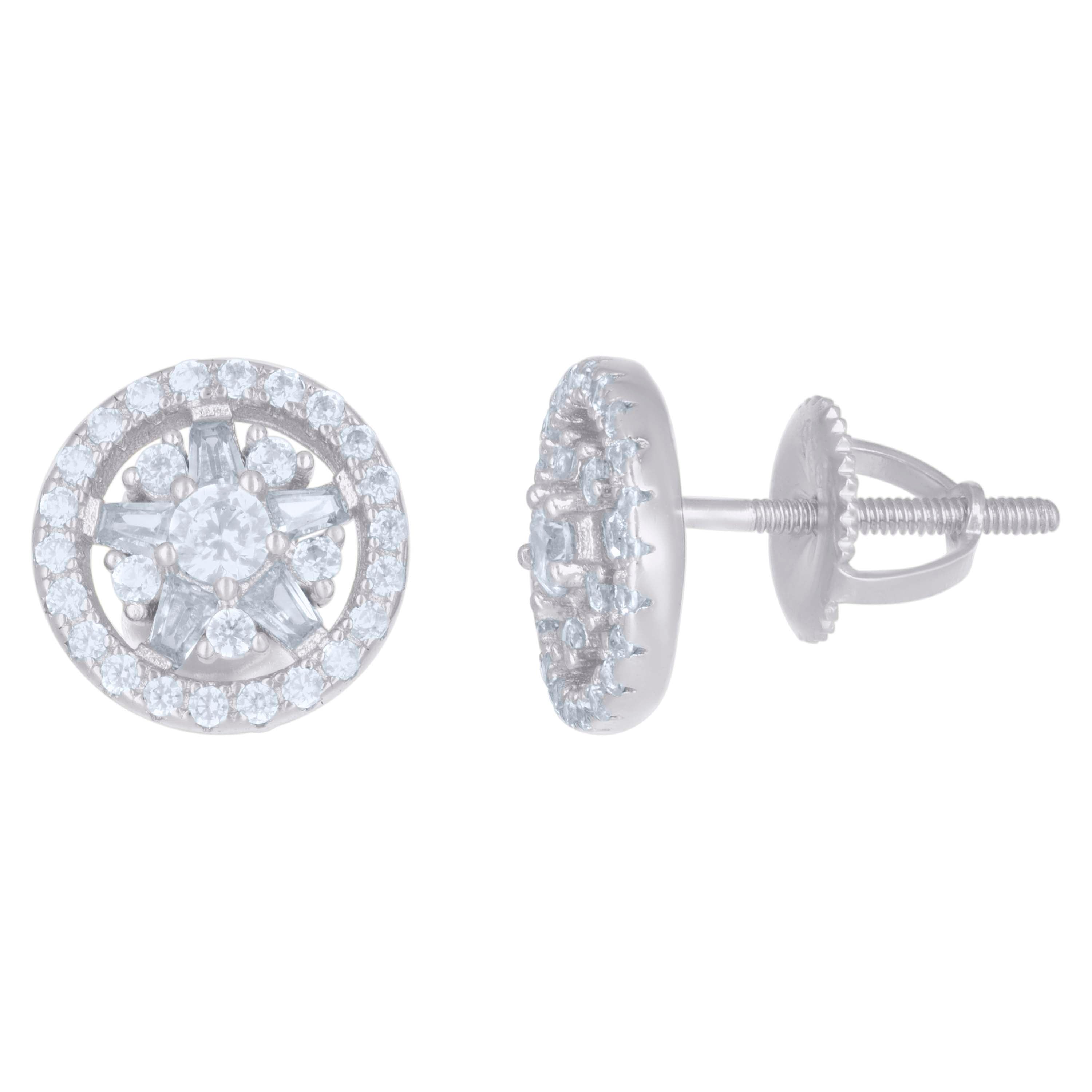 925 Sterling Silver Mens Baguette Round Cubic-Zirconia Fashion Stud Earrings