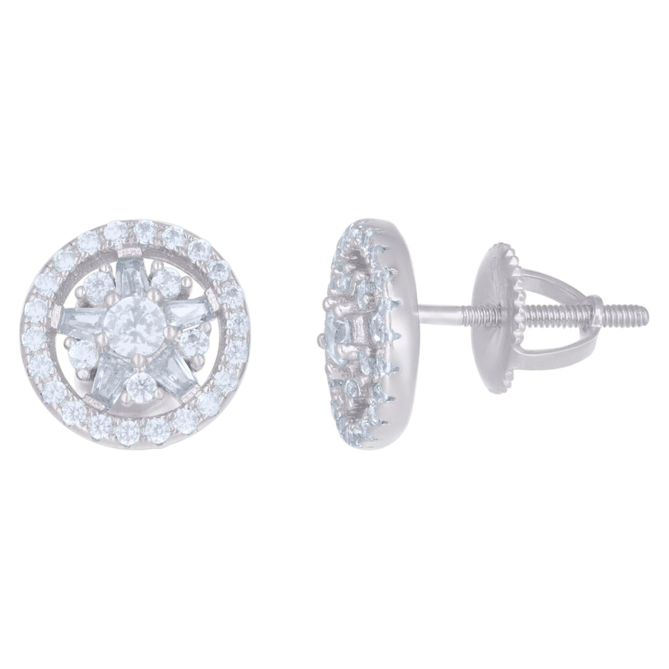 925 Sterling Silver Mens Baguette Round Cubic-Zirconia Fashion Stud Earrings