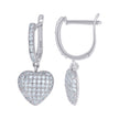 925 Sterling Silver Womens Cubic-Zirconia Heart Dangle Hoop Earrings