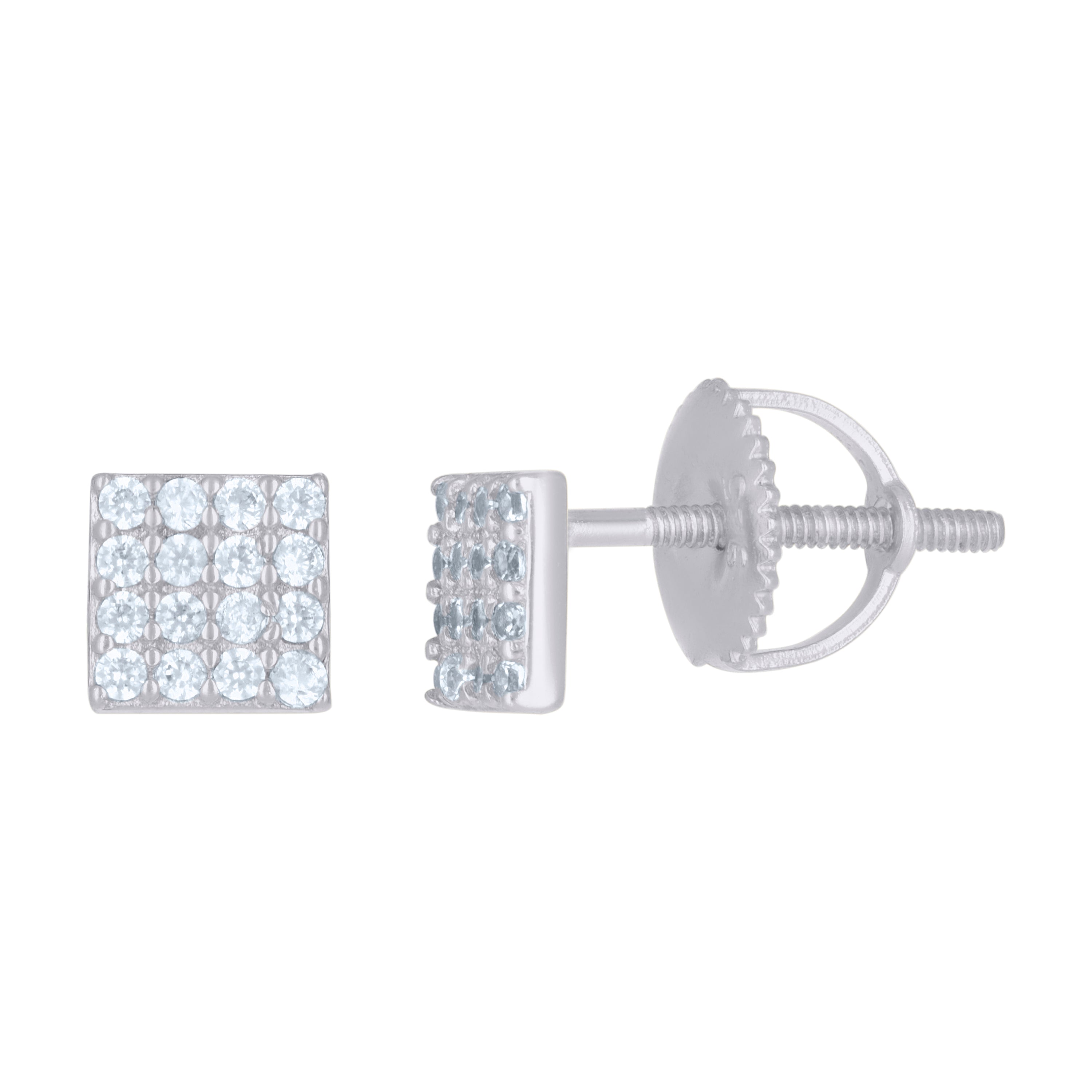 925 Sterling Silver Mens Cubic-Zirconia Square Stud Earrings