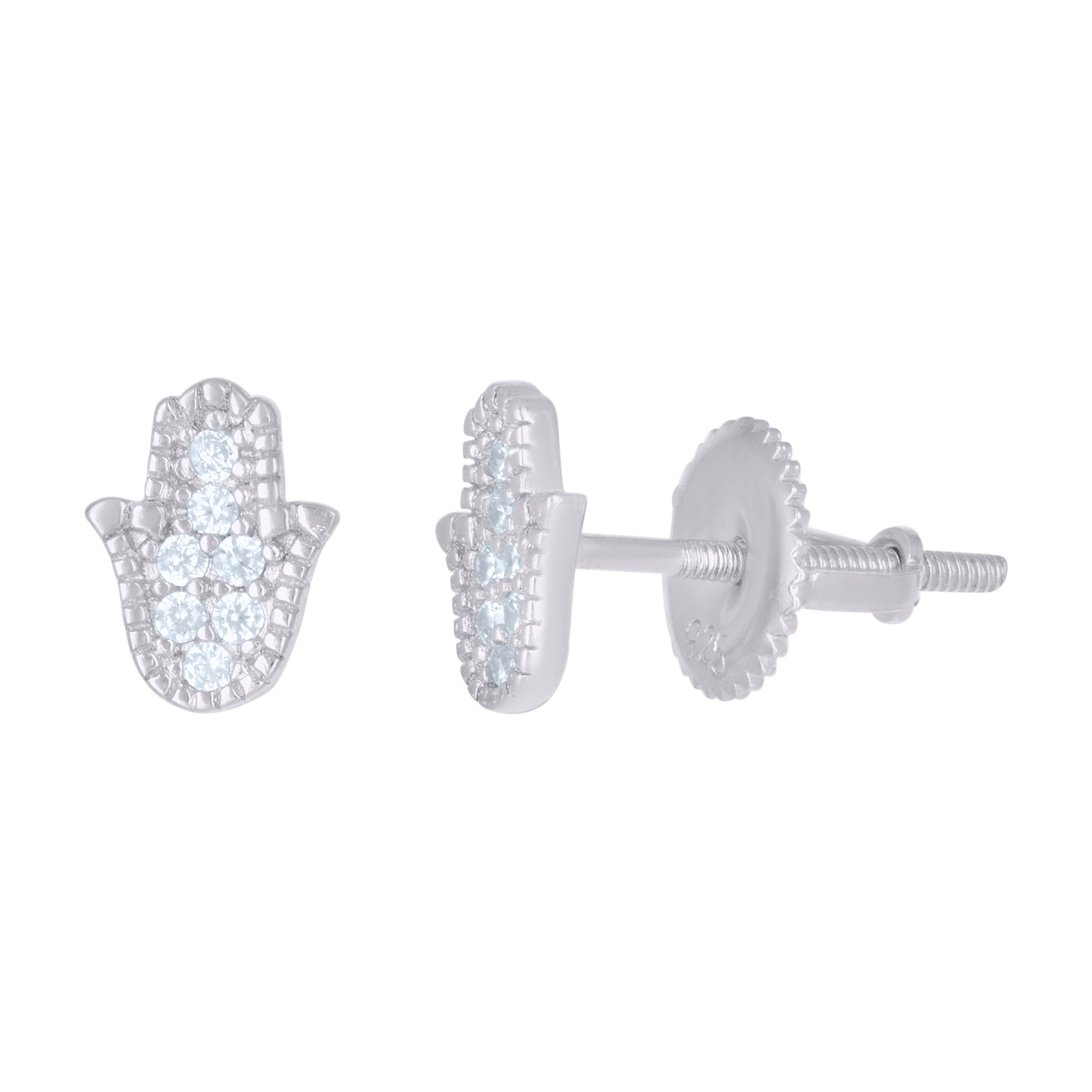 925 Sterling Silver Womens Cubic-Zirconia Humsa Religious Stud Earrings