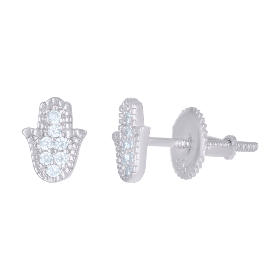 925 Sterling Silver Womens Cubic-Zirconia Humsa Religious Stud Earrings