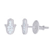 925 Sterling Silver Womens Cubic-Zirconia Humsa Religious Stud Earrings