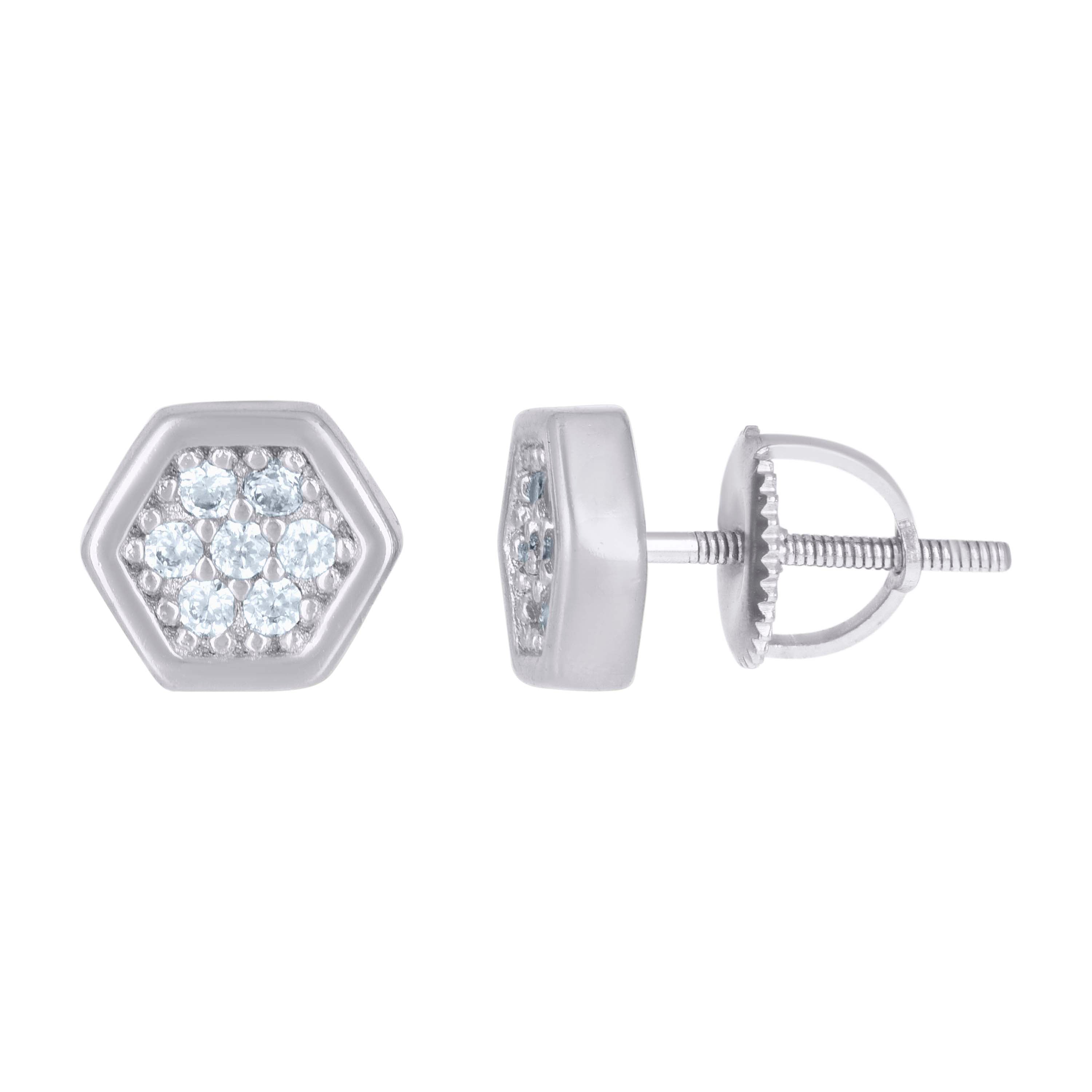 925 Sterling Silver Womens Cubic-Zirconia Octagon Fashion Stud Earrings