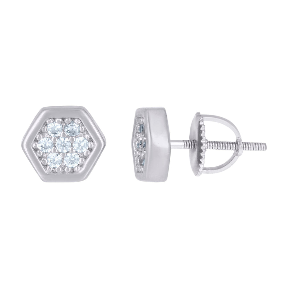 925 Sterling Silver Womens Cubic-Zirconia Octagon Fashion Stud Earrings