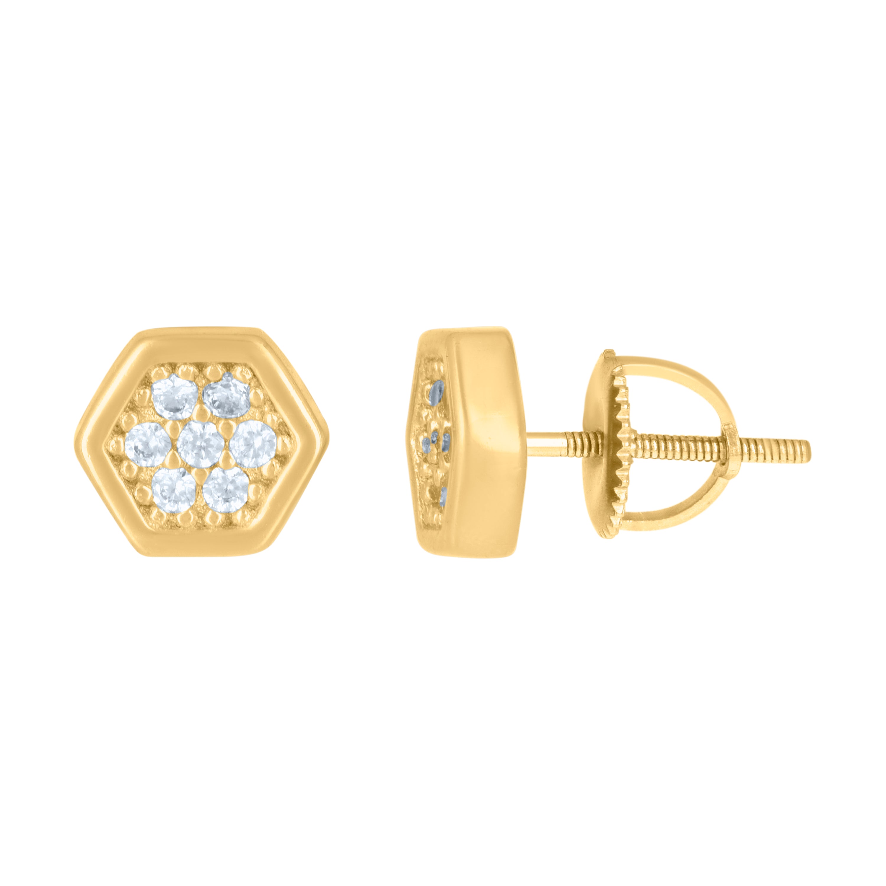 925 Sterling Silver Yellow-Tone Womens Cubic-Zirconia Octagon Fashion Stud Earrings
