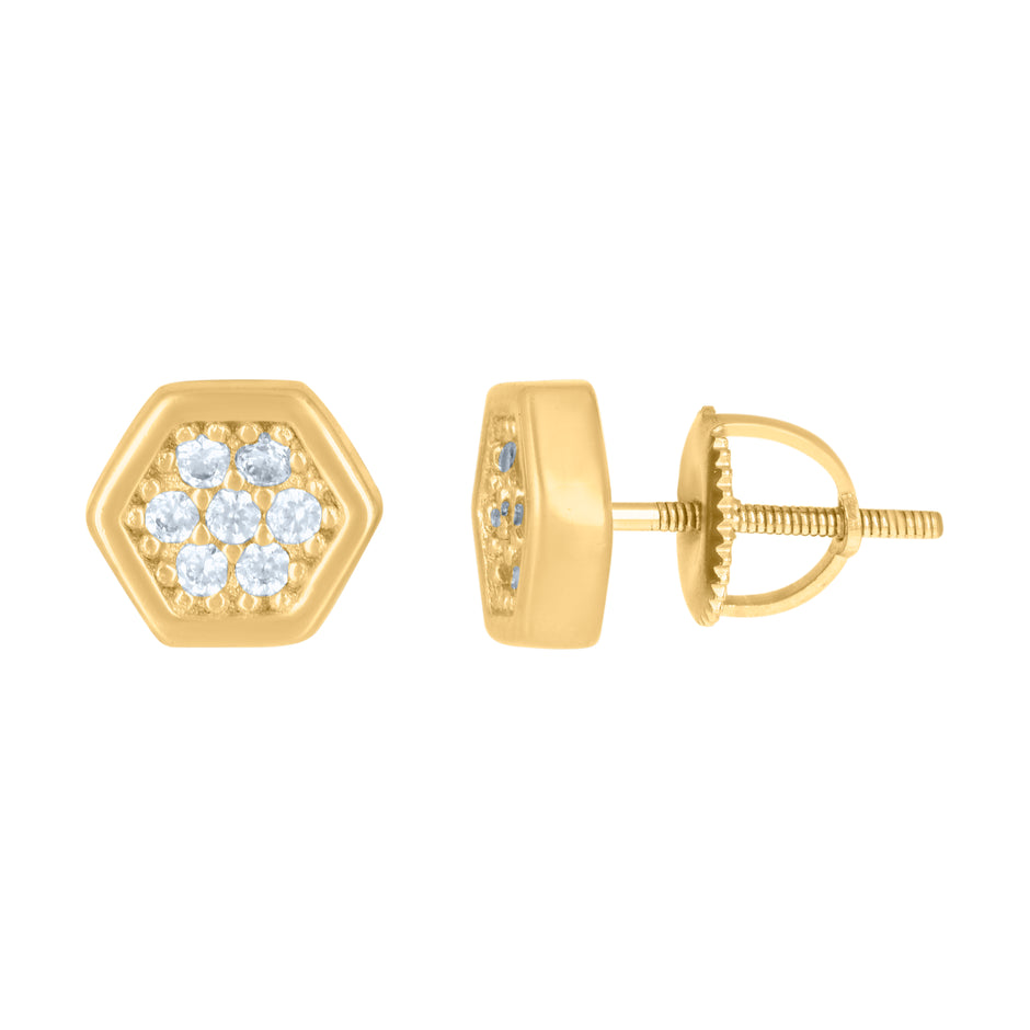 925 Sterling Silver Yellow-Tone Womens Cubic-Zirconia Octagon Fashion Stud Earrings