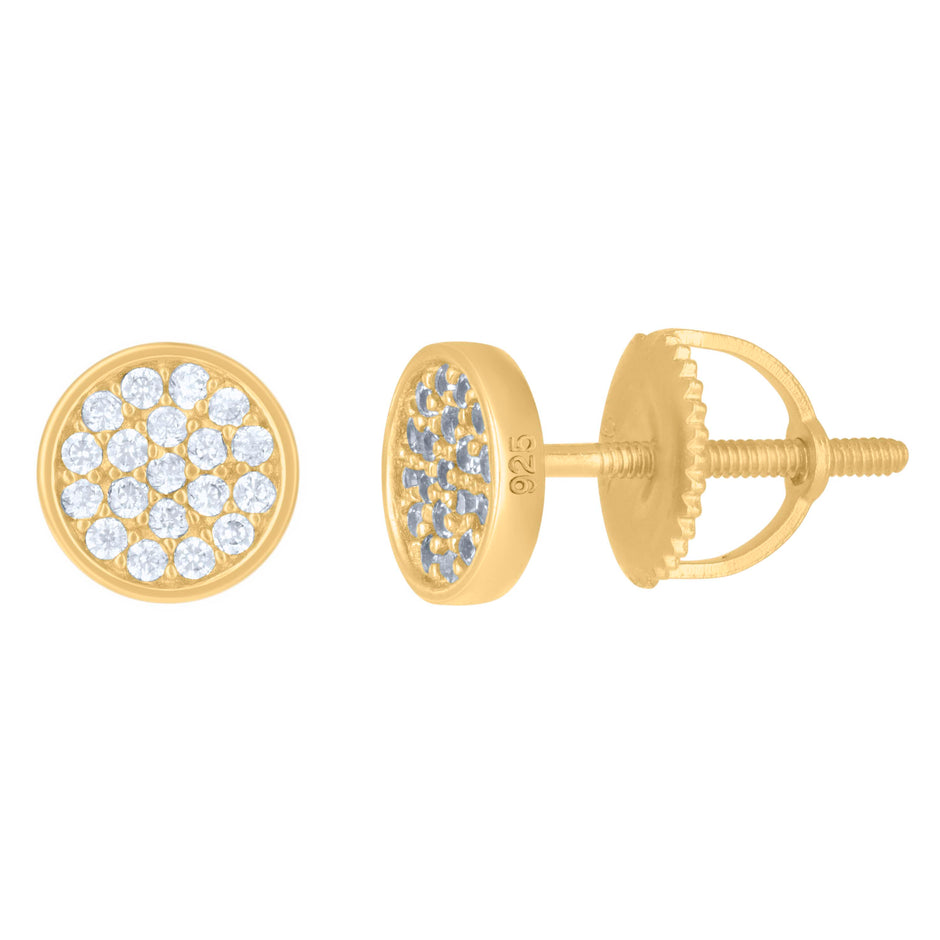 925 Sterling Silver Yellow-Tone Mens Cubic-Zirconia Fashion Stud Earrings