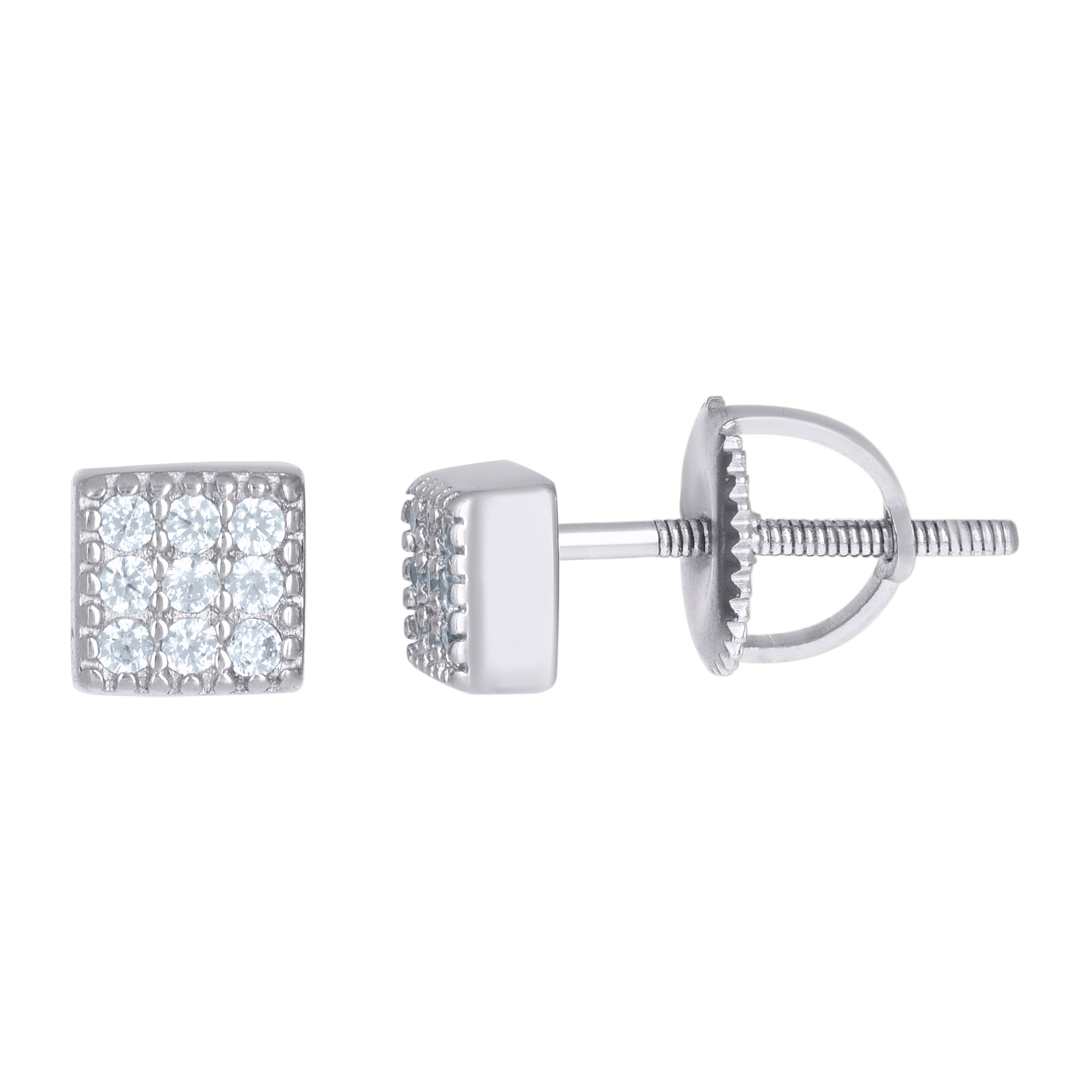 925 Sterling Silver Mens Cubic-Zirconia Square Stud Earrings