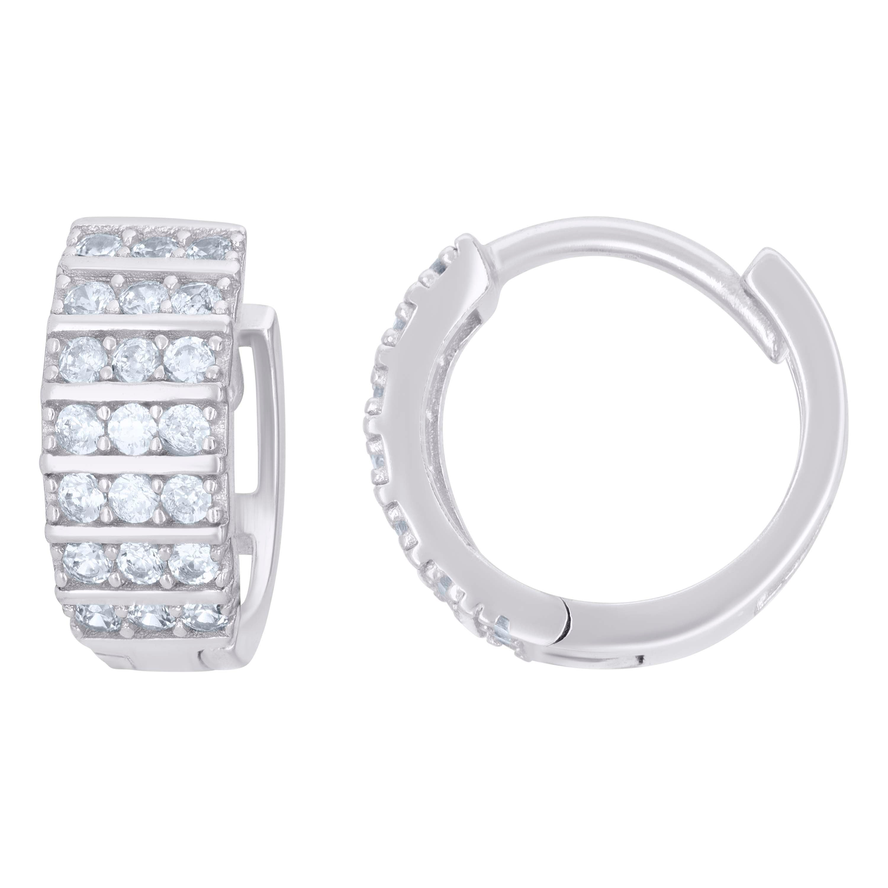 925 Sterling Silver Womens Cubic-Zirconia Triple Row Endless Hoop Earrings