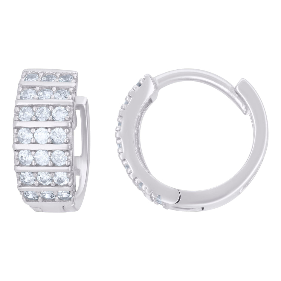 925 Sterling Silver Womens Cubic-Zirconia Triple Row Endless Hoop Earrings