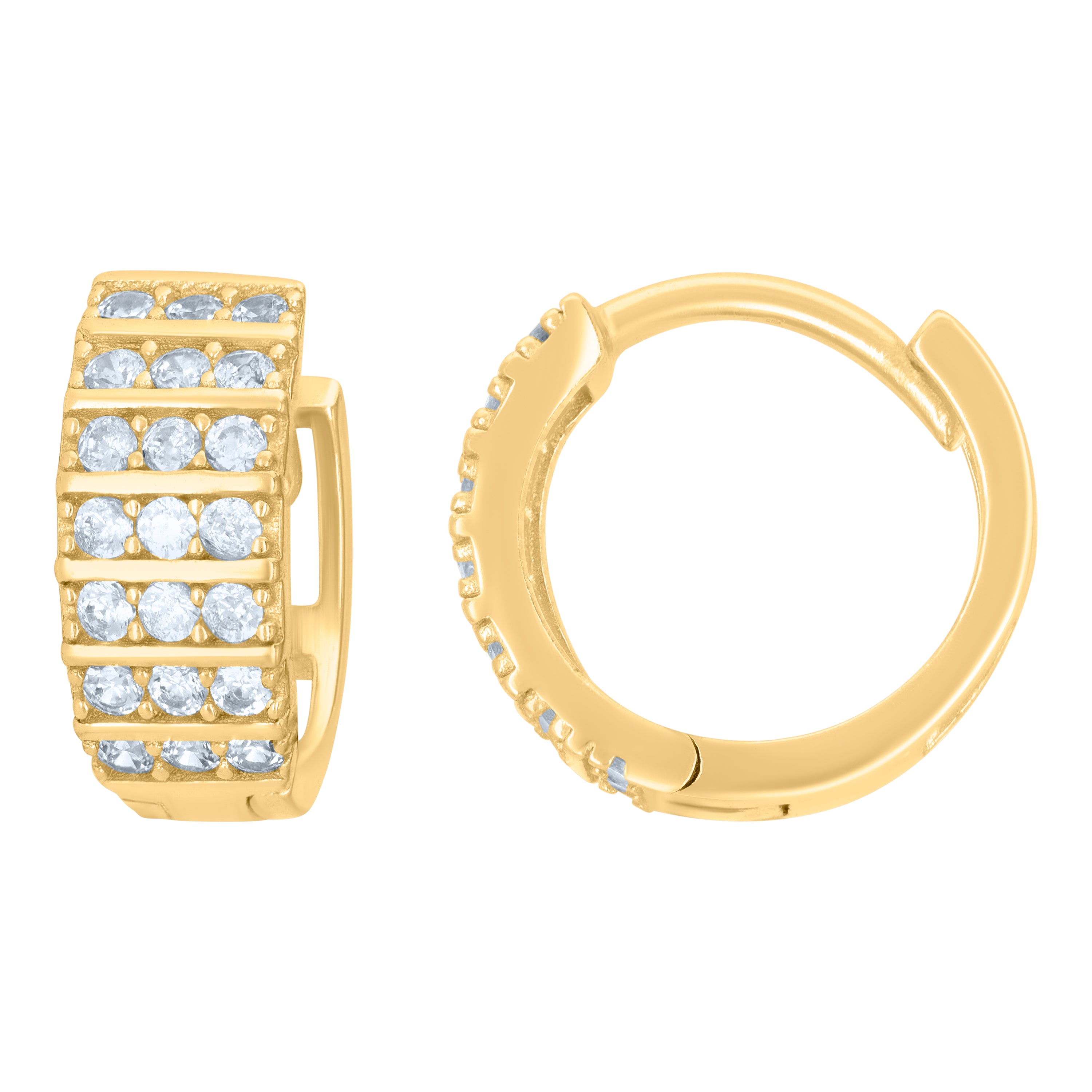 925 Sterling Silver Yellow-Tone Womens Cubic-Zirconia Triple Row Endless Hoop Earrings