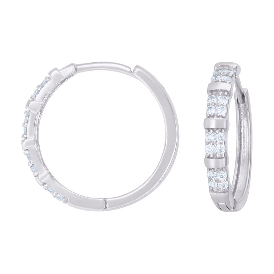 925 Sterling Silver Womens Cubic-Zirconia Double Row Endless Hoop Earrings