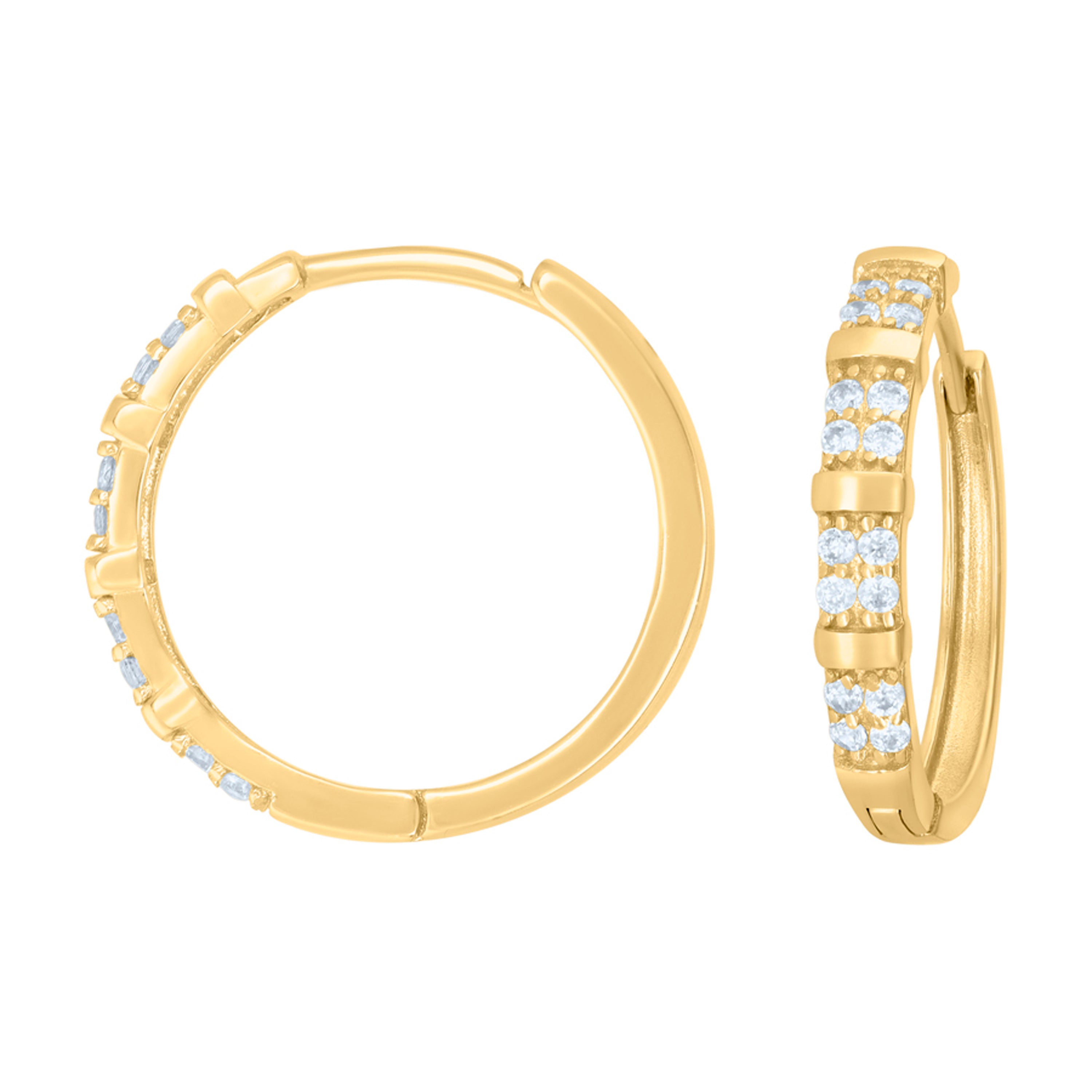 925 Sterling Silver Yellow-Tone Womens Cubic-Zirconia Double Row Endless Hoop Earrings