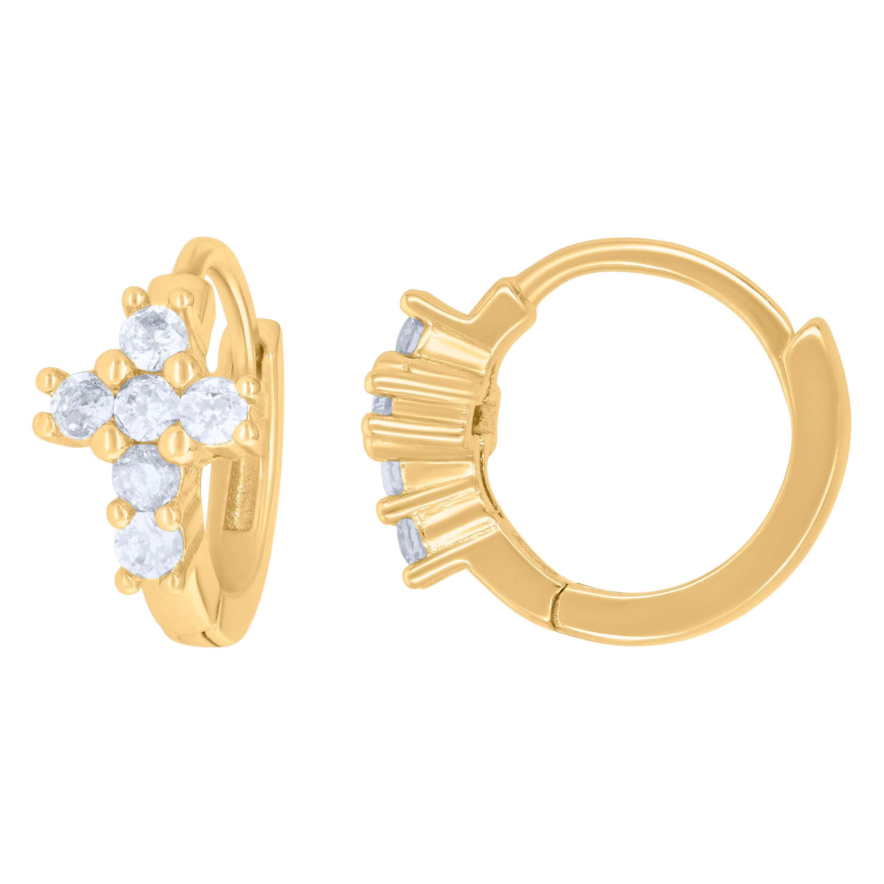 925 Sterling Silver Yellow-Tone Womens Cubic-Zirconia Cross Religious Endless Hoop Earrings