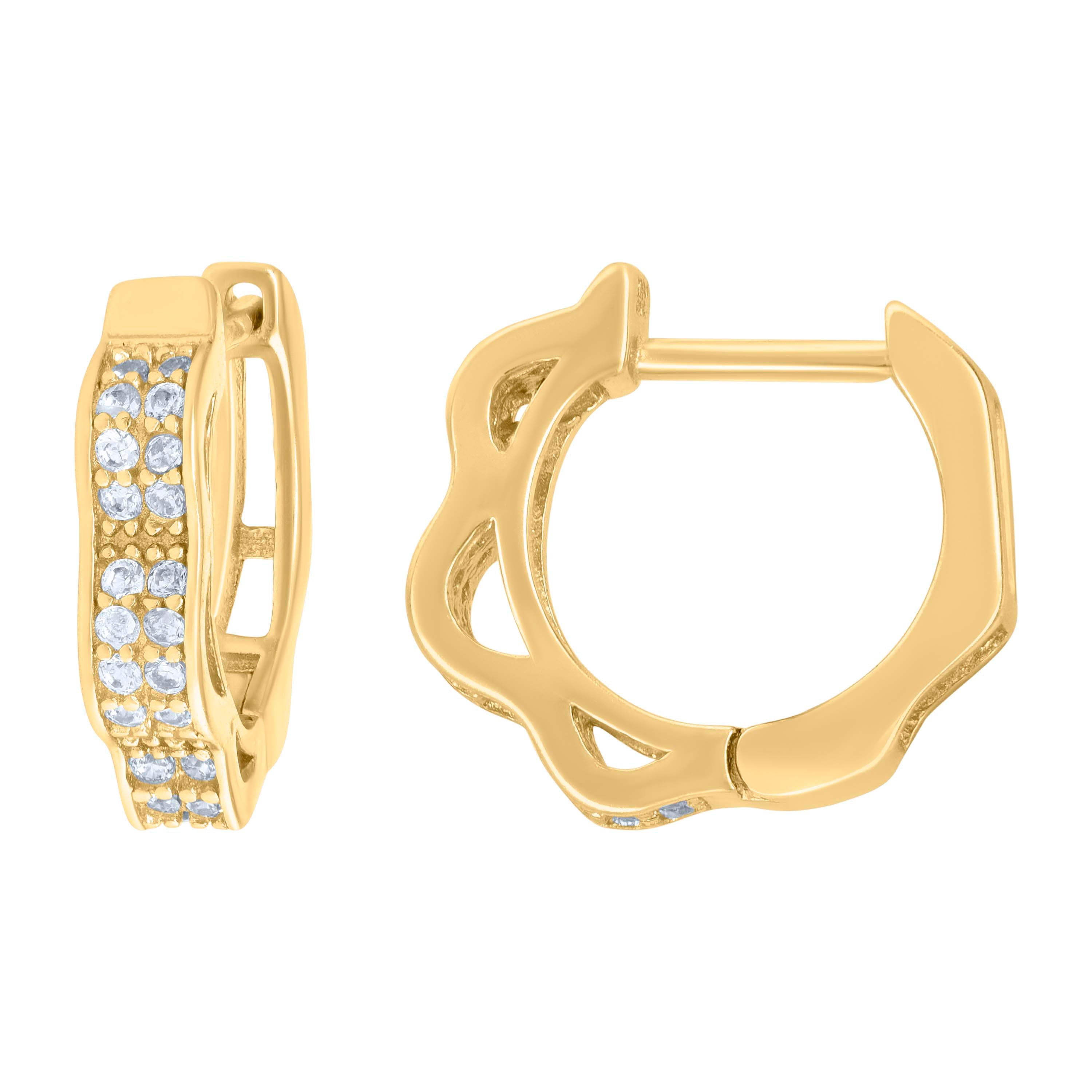 925 Sterling Silver Yellow-Tone Womens Cubic-Zirconia Double Row Fashion Endless Hoop Earrings