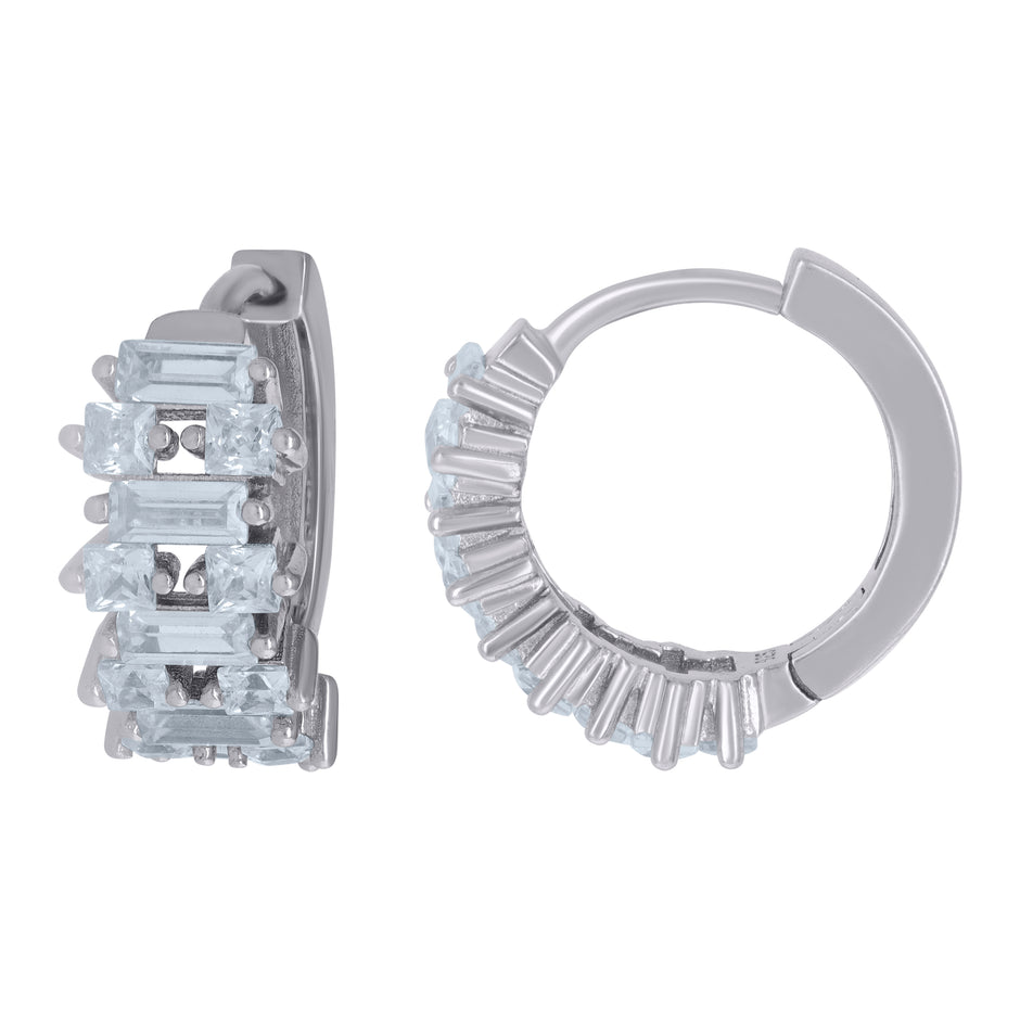 925 Sterling Silver Womens Baguette Round Cubic-Zirconia Fashion Endless Hoop Earrings