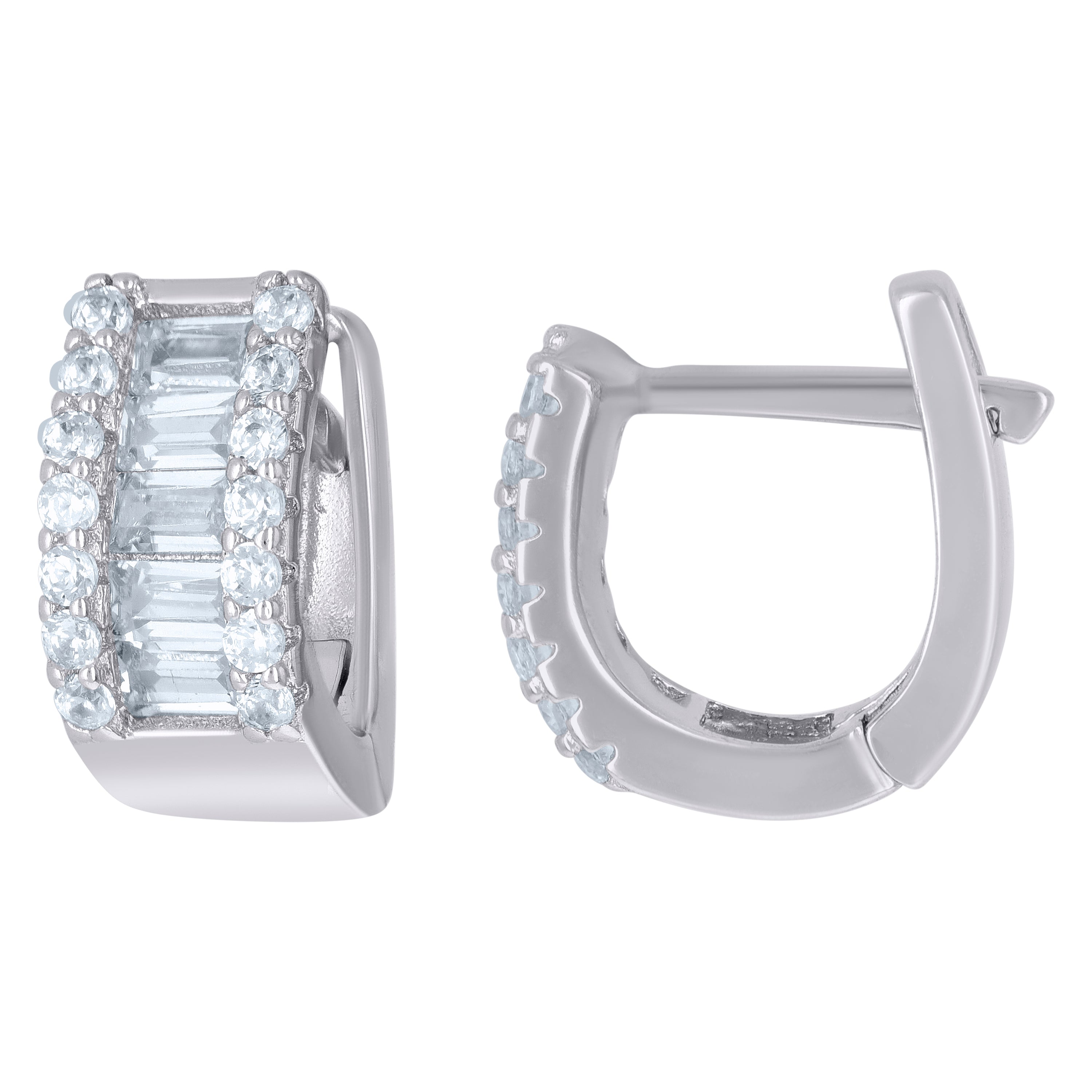 925 Sterling Silver Womens Baguette Round Cubic-Zirconia Fashion Hoop Earrings