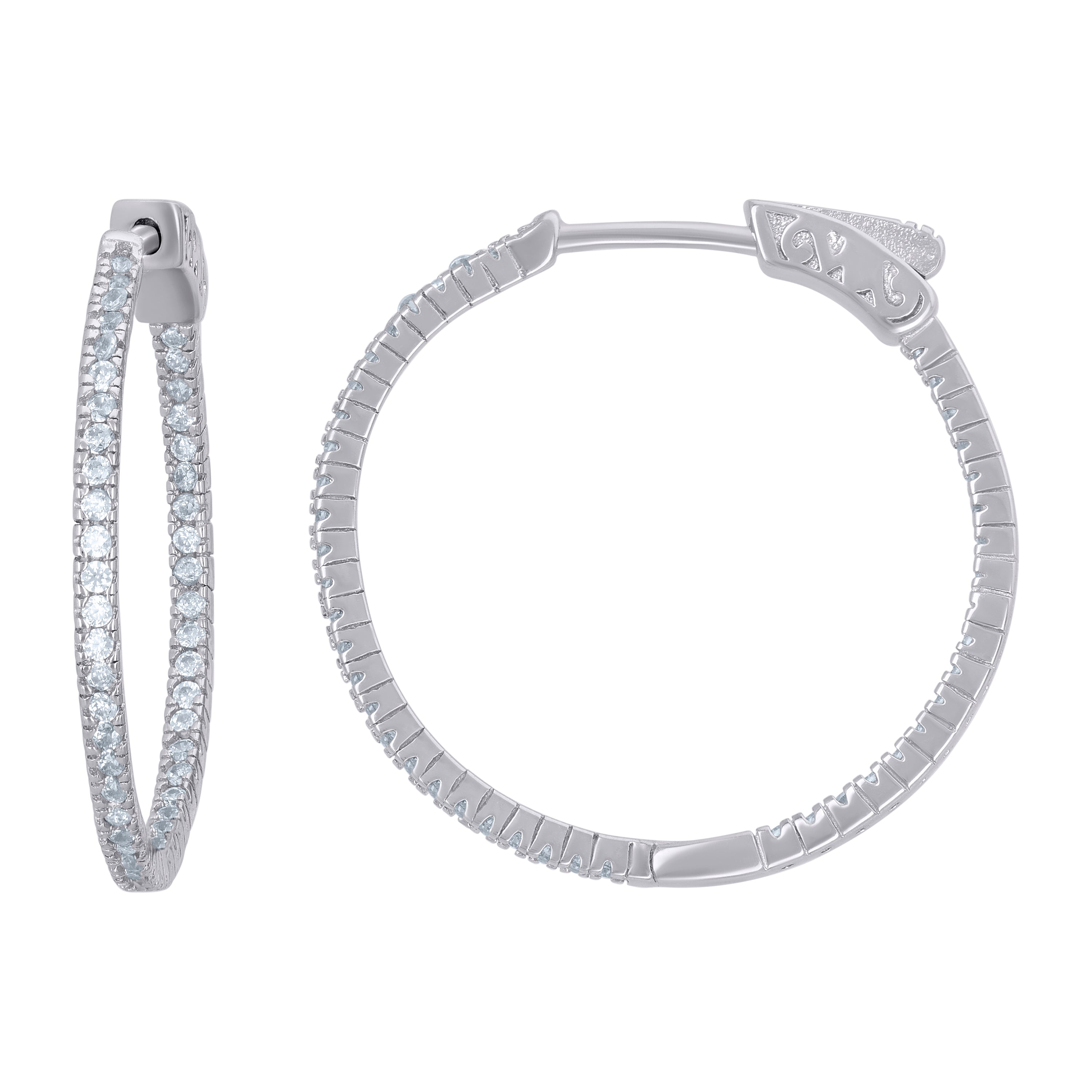 925 Sterling Silver Womens Cubic-Zirconia Single Row Endless Hoop Earrings