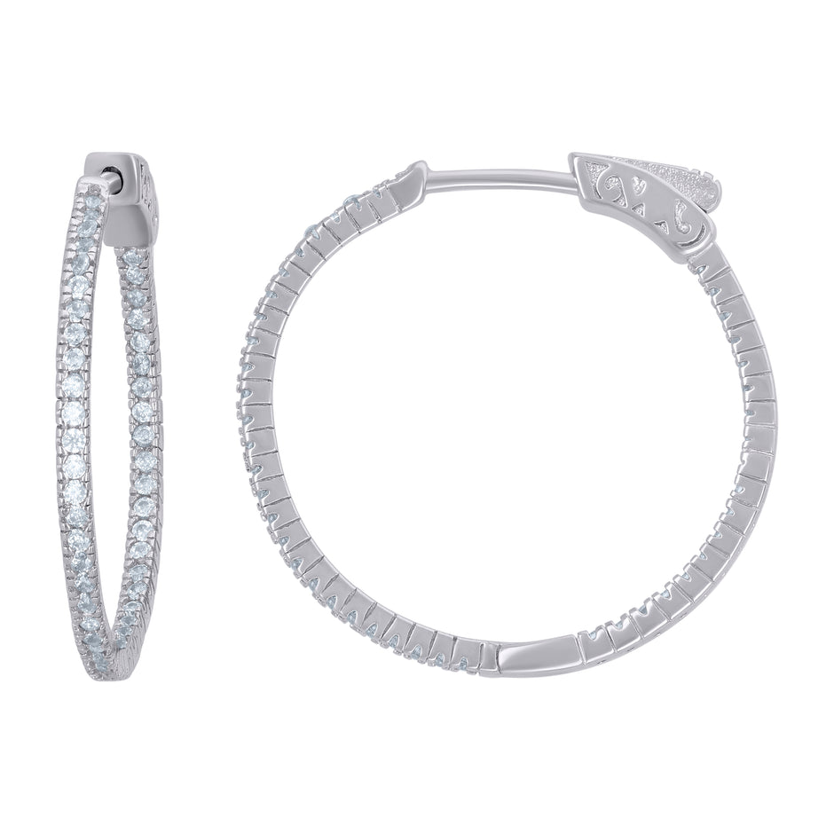 925 Sterling Silver Womens Cubic-Zirconia Single Row Endless Hoop Earrings