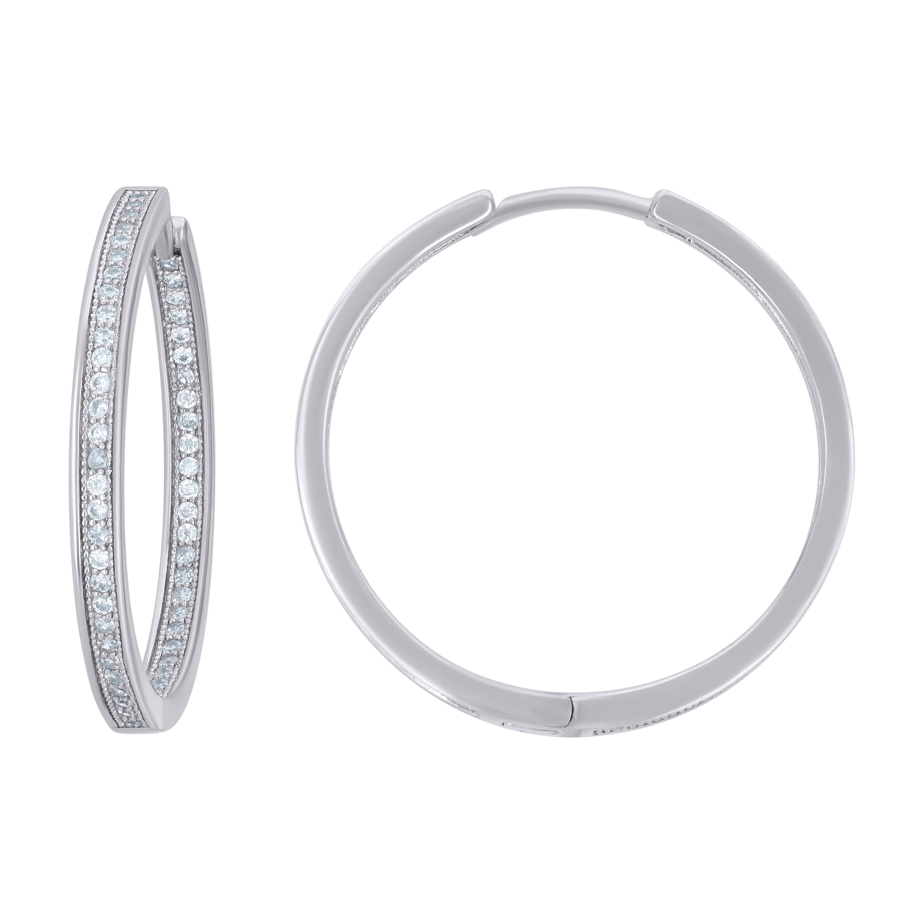 925 Sterling Silver Womens Cubic-Zirconia Single Row Endless Hoop Earrings
