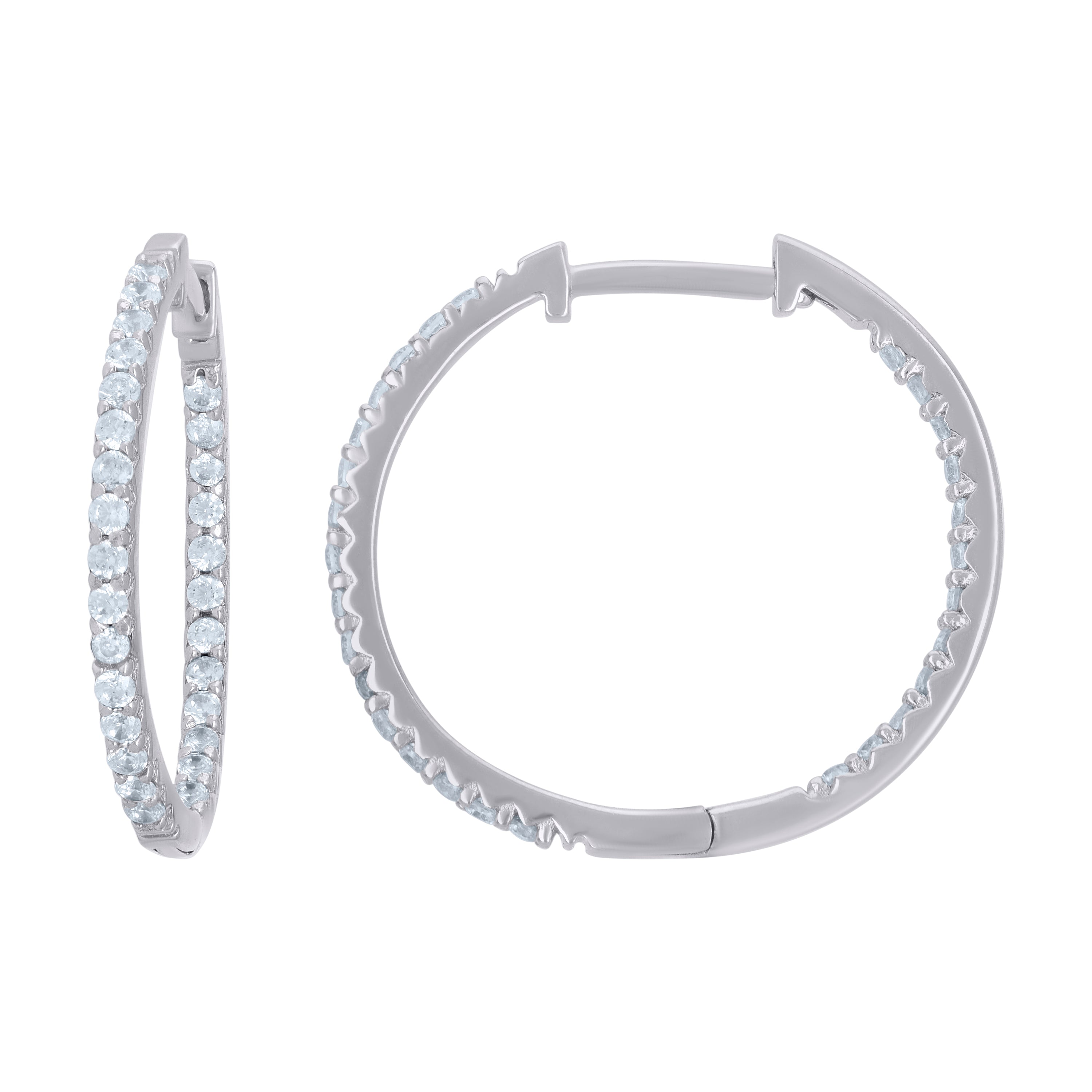 925 Sterling Silver Womens Cubic-Zirconia Single Row Endless Hoop Earrings