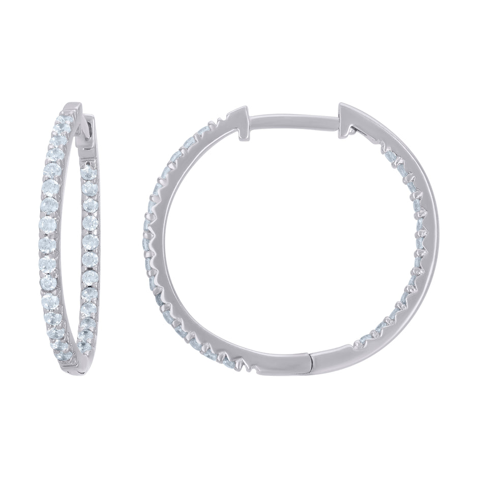 925 Sterling Silver Womens Cubic-Zirconia Single Row Endless Hoop Earrings