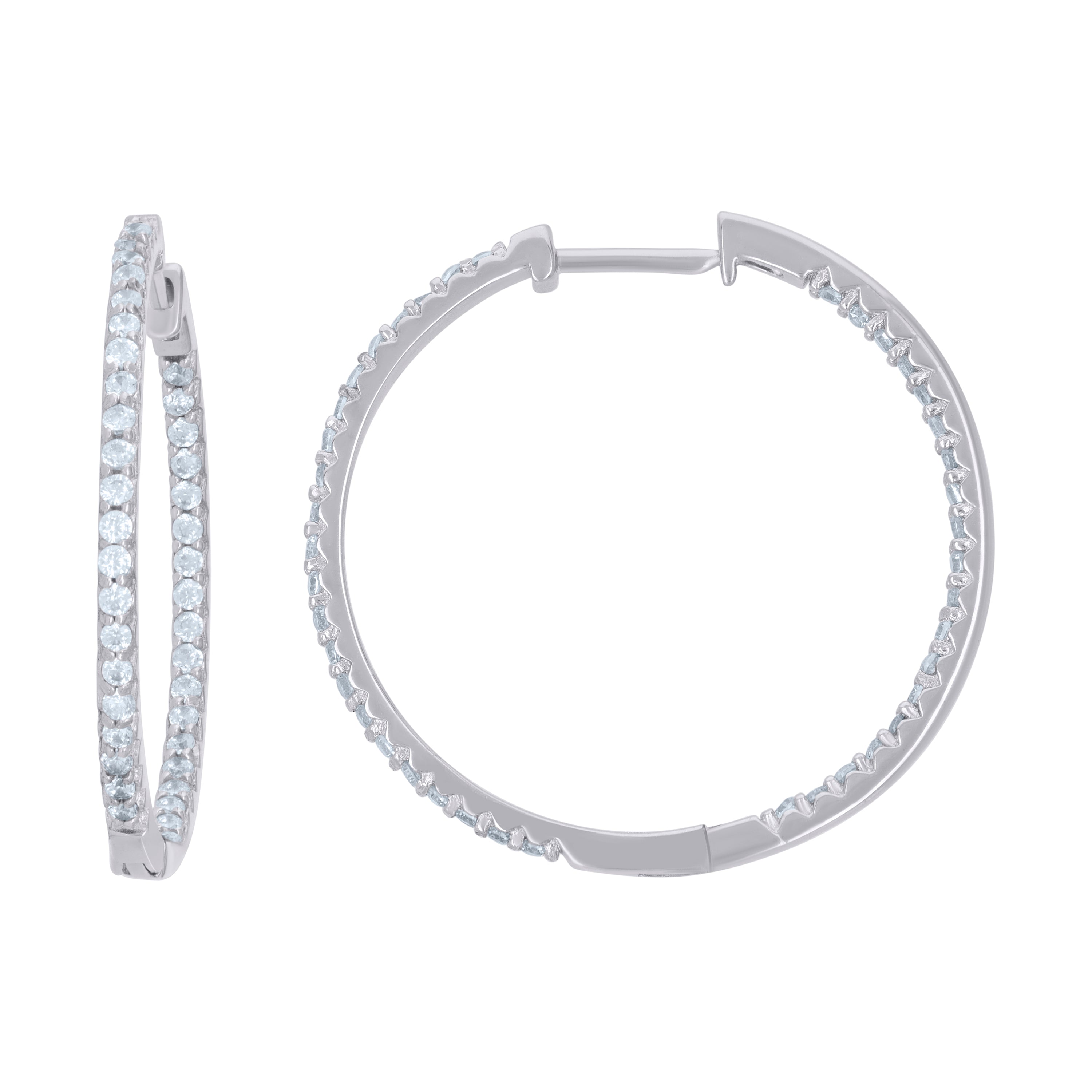 925 Sterling Silver Womens Cubic-Zirconia Single Row Endless Hoop Earrings