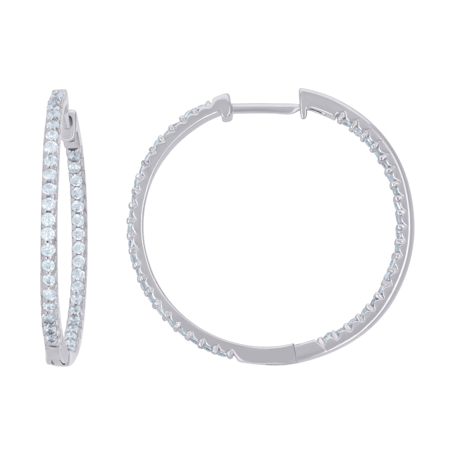 925 Sterling Silver Womens Cubic-Zirconia Single Row Endless Hoop Earrings