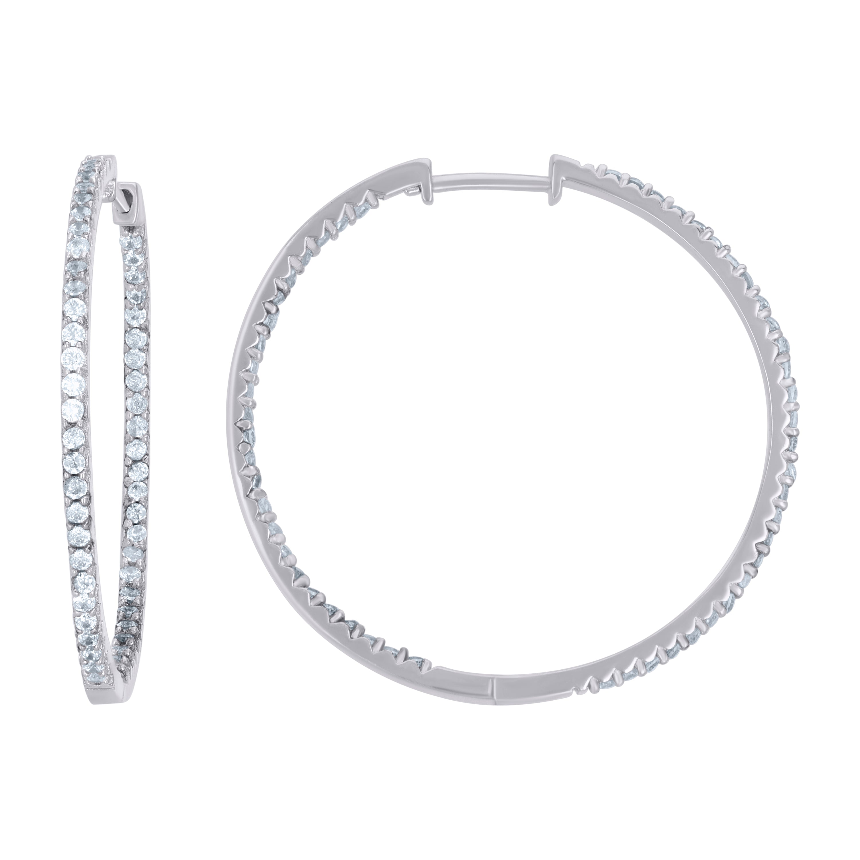 925 Sterling Silver Womens Cubic-Zirconia Single Row Endless Hoop Earrings