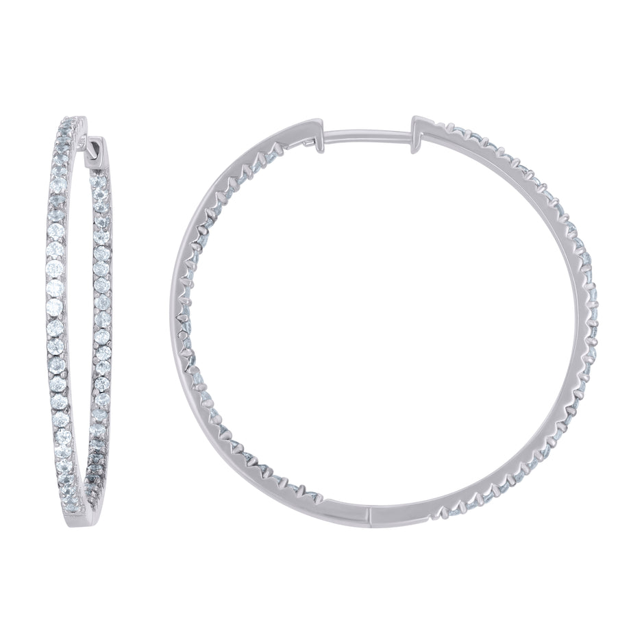 925 Sterling Silver Womens Cubic-Zirconia Single Row Endless Hoop Earrings
