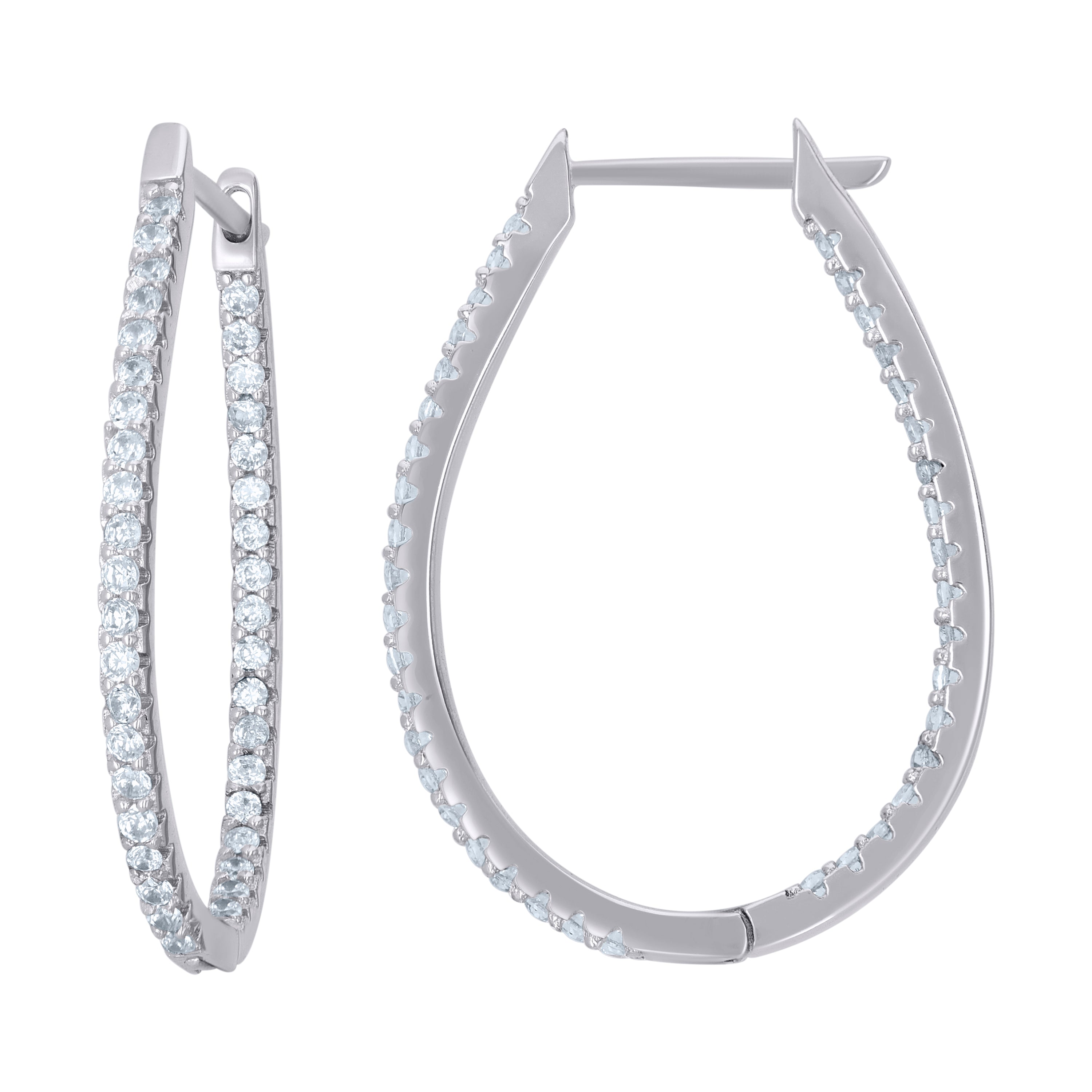 925 Sterling Silver Womens Cubic-Zirconia Single Row Hoop Earrings