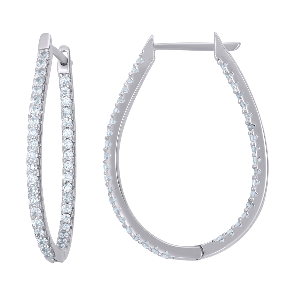 925 Sterling Silver Womens Cubic-Zirconia Single Row Hoop Earrings