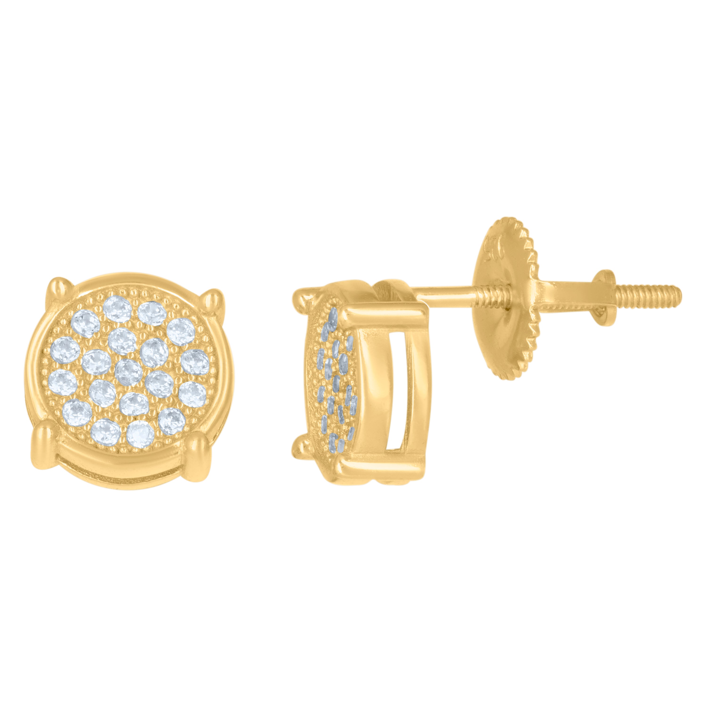 925 Sterling Silver Yellow-Tone Mens Cubic-Zirconia Fashion Stud Earrings