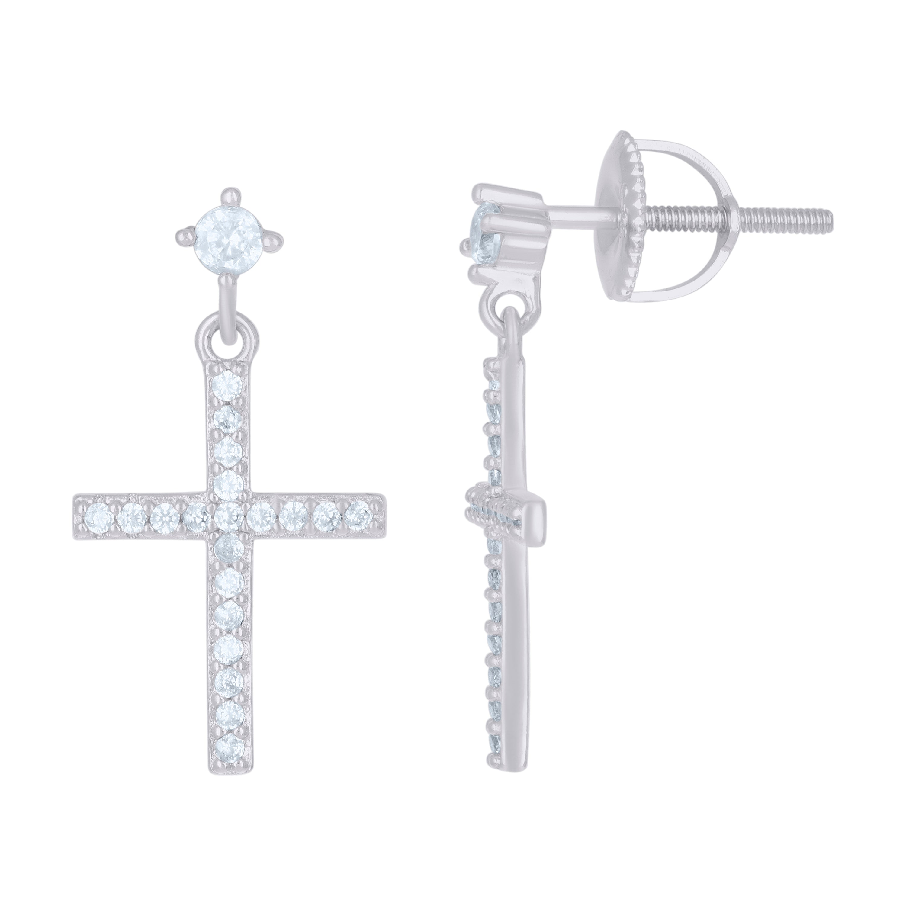 925 Sterling Silver Unisex Cubic-Zirconia Cross Religious Danglers Earrings