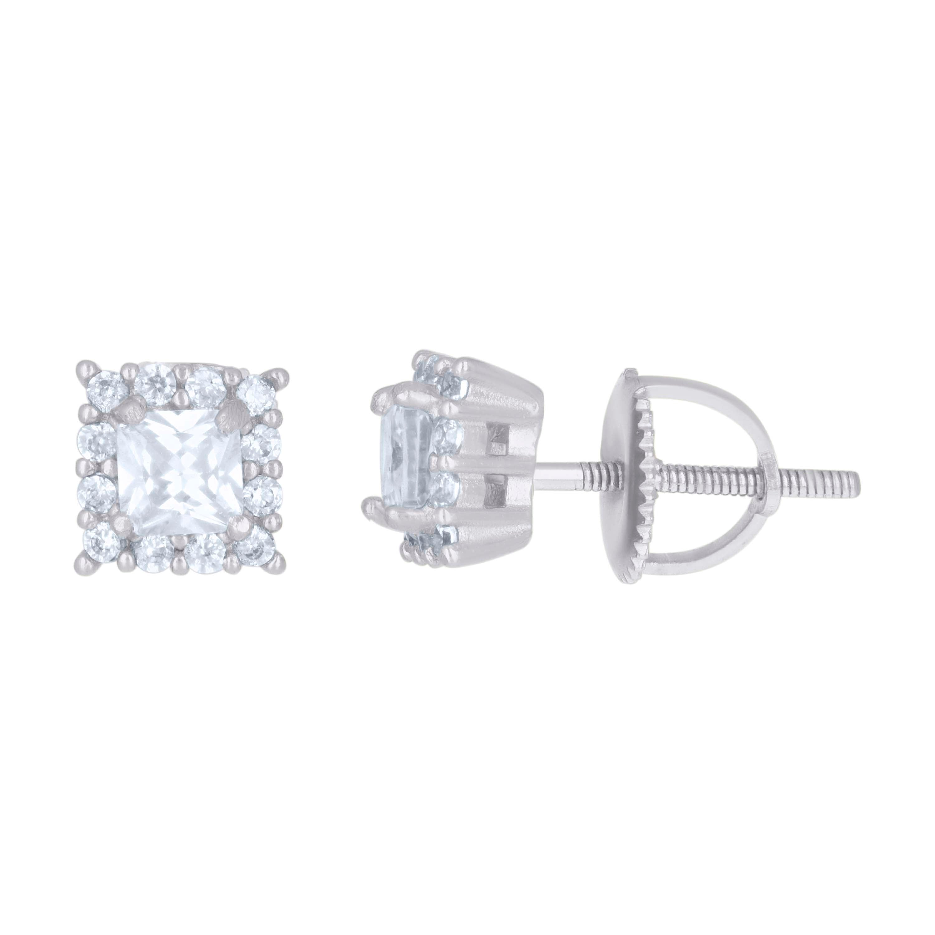 925 Sterling Silver Womens Princess-Cut Round Cubic-Zirconia Square Fashion Stud Earrings