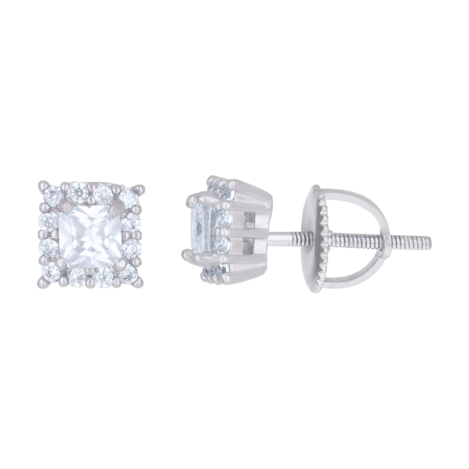 925 Sterling Silver Womens Princess-Cut Round Cubic-Zirconia Square Fashion Stud Earrings