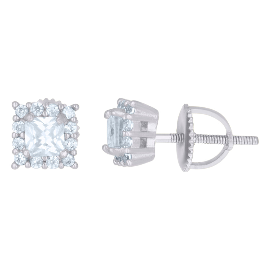 925 Sterling Silver Womens Princess-Cut Round Cubic-Zirconia Square Fashion Stud Earrings