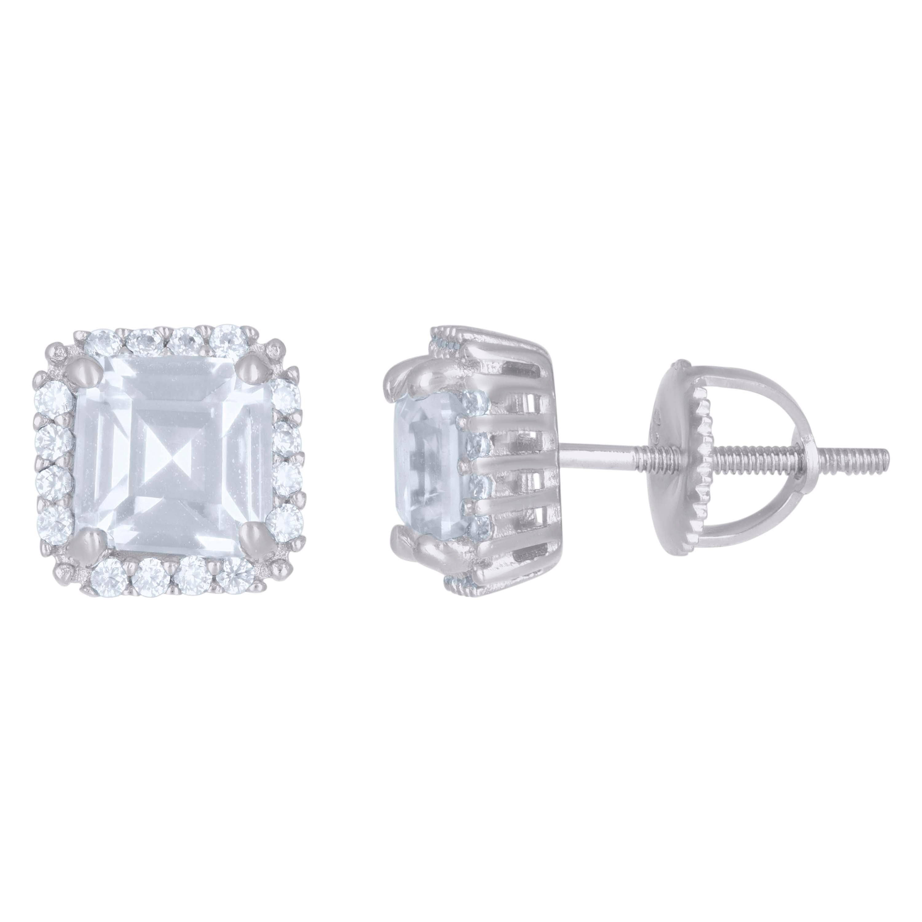 925 Sterling Silver Womens Cushion-Cut Round Cubic-Zirconia Square Fashion Stud Earrings