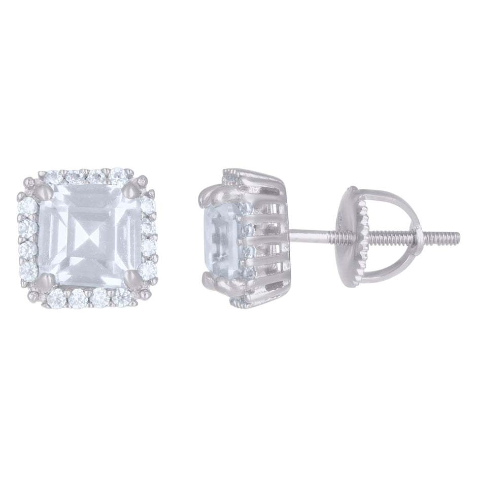 925 Sterling Silver Womens Cushion-Cut Round Cubic-Zirconia Square Fashion Stud Earrings