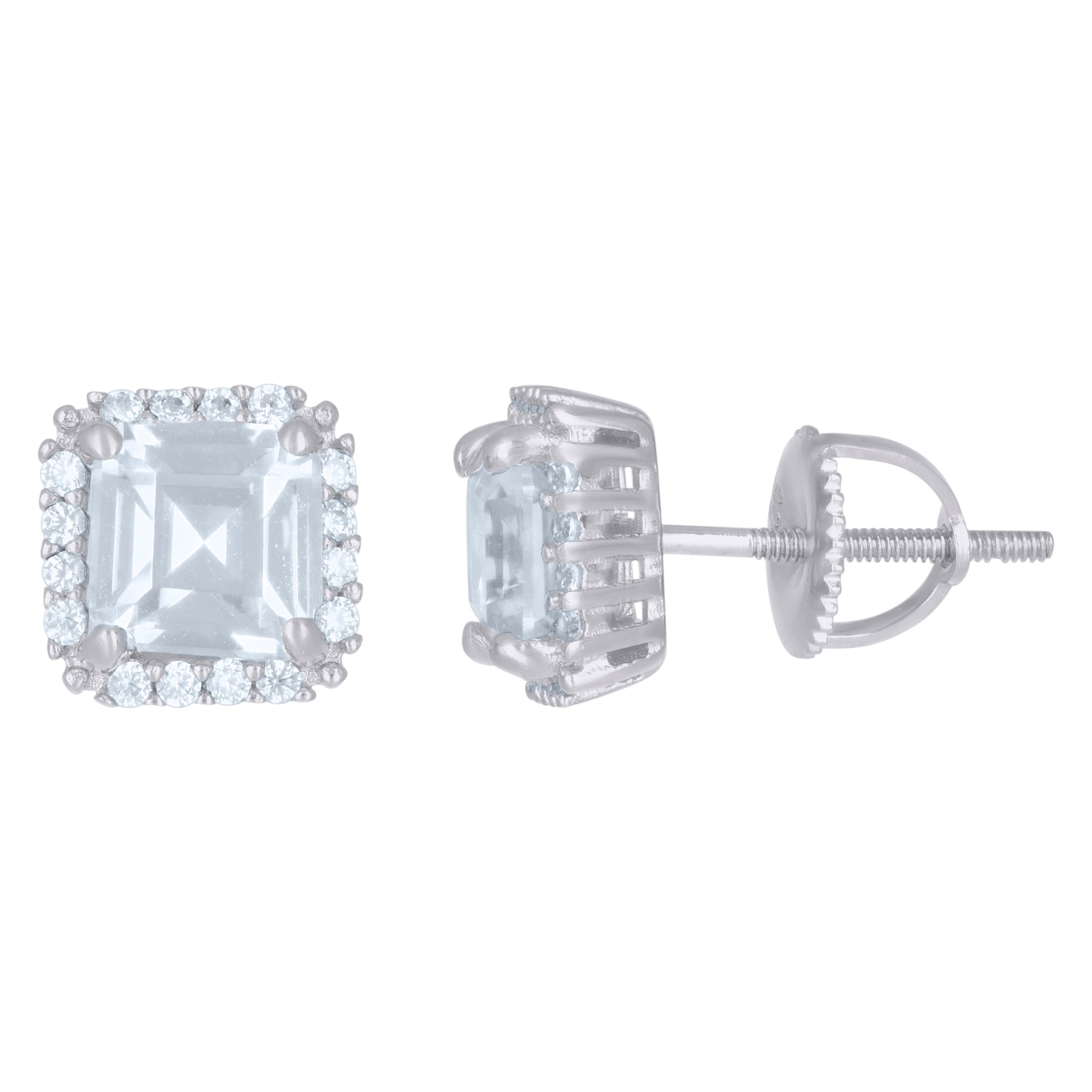 925 Sterling Silver Womens Cushion-Cut Round Cubic-Zirconia Square Fashion Stud Earrings