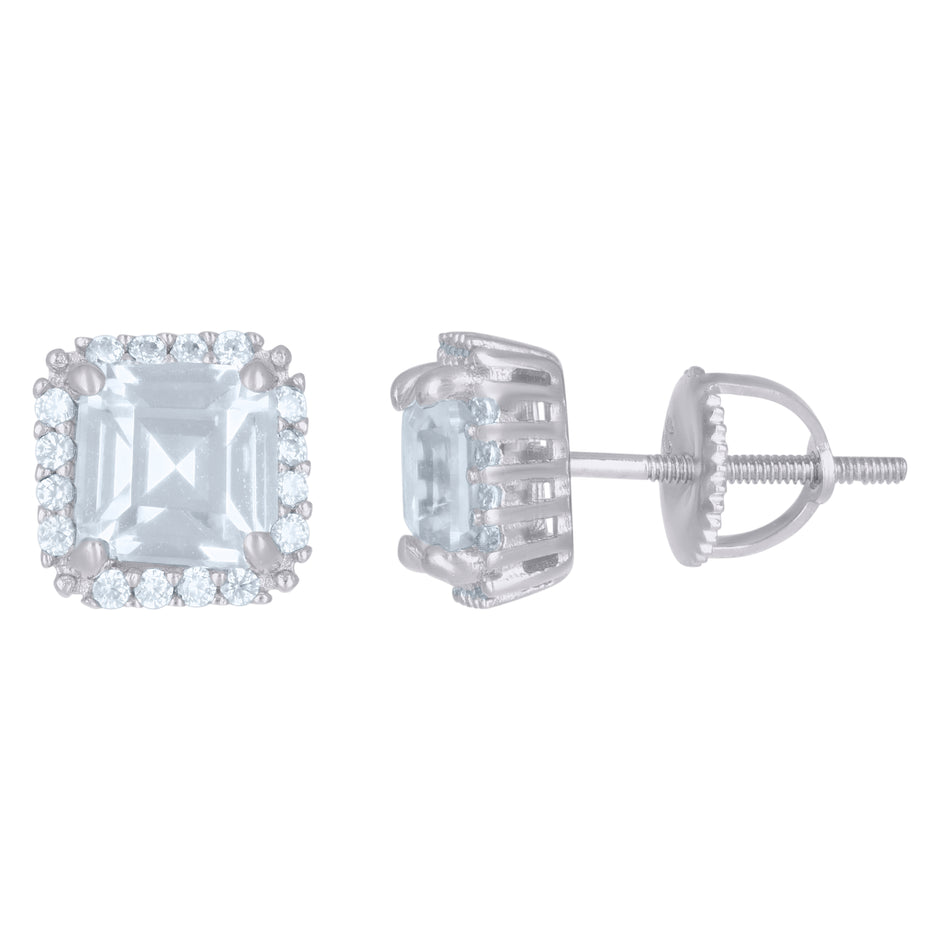 925 Sterling Silver Womens Cushion-Cut Round Cubic-Zirconia Square Fashion Stud Earrings