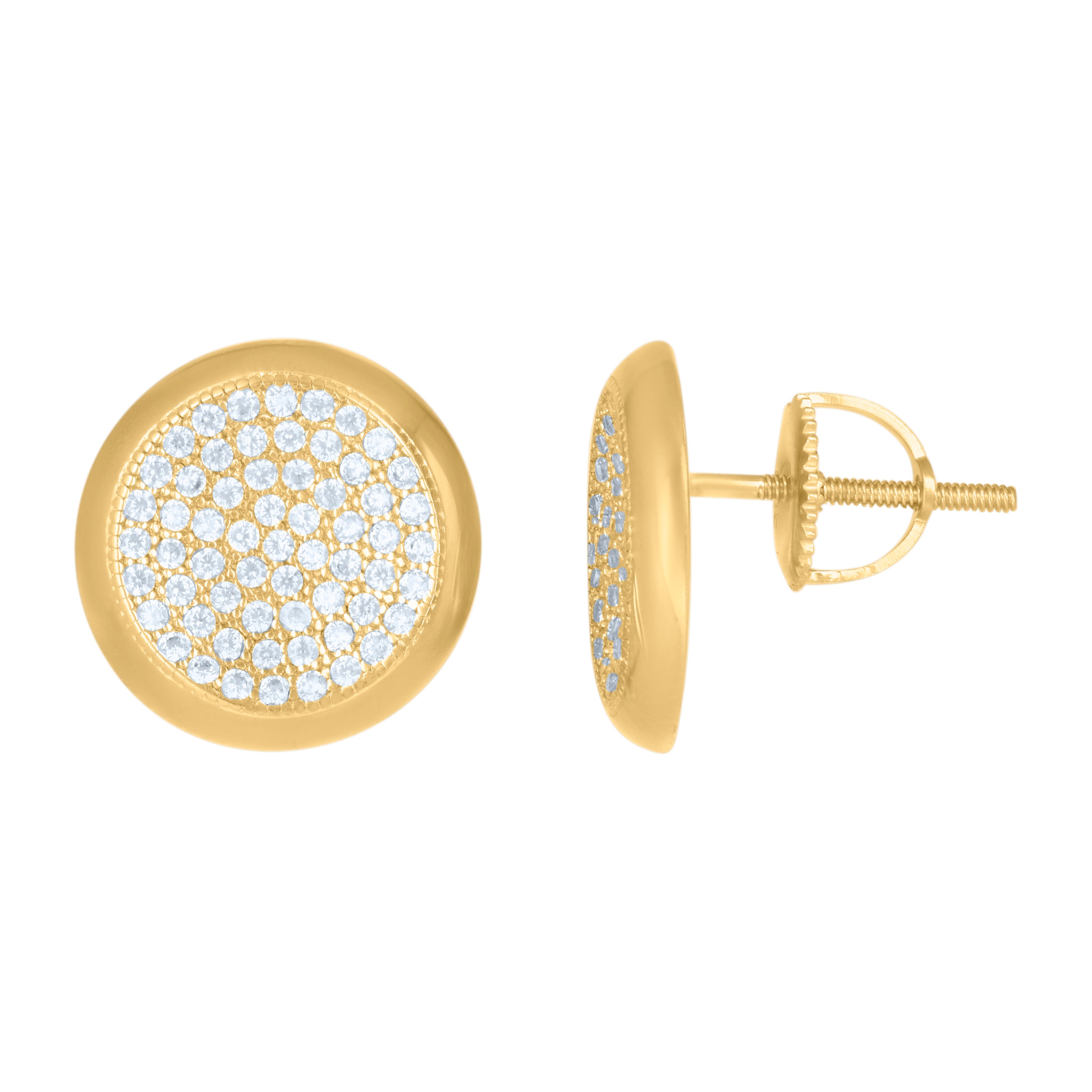 925 Sterling Silver Yellow-Tone Mens Cubic-Zirconia Fashion Stud Earrings