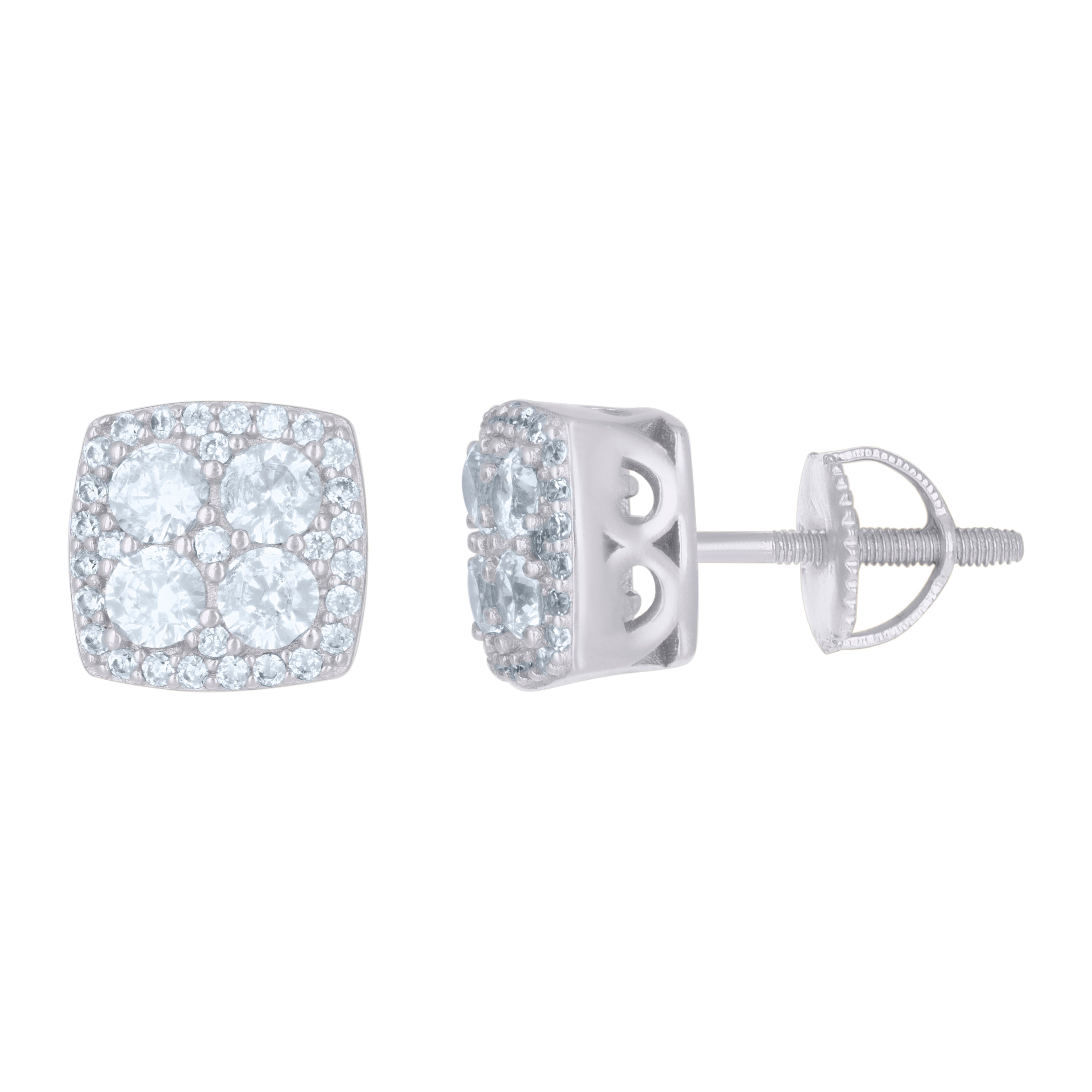 925 Sterling Silver Mens Cubic-Zirconia Square Stud Earrings