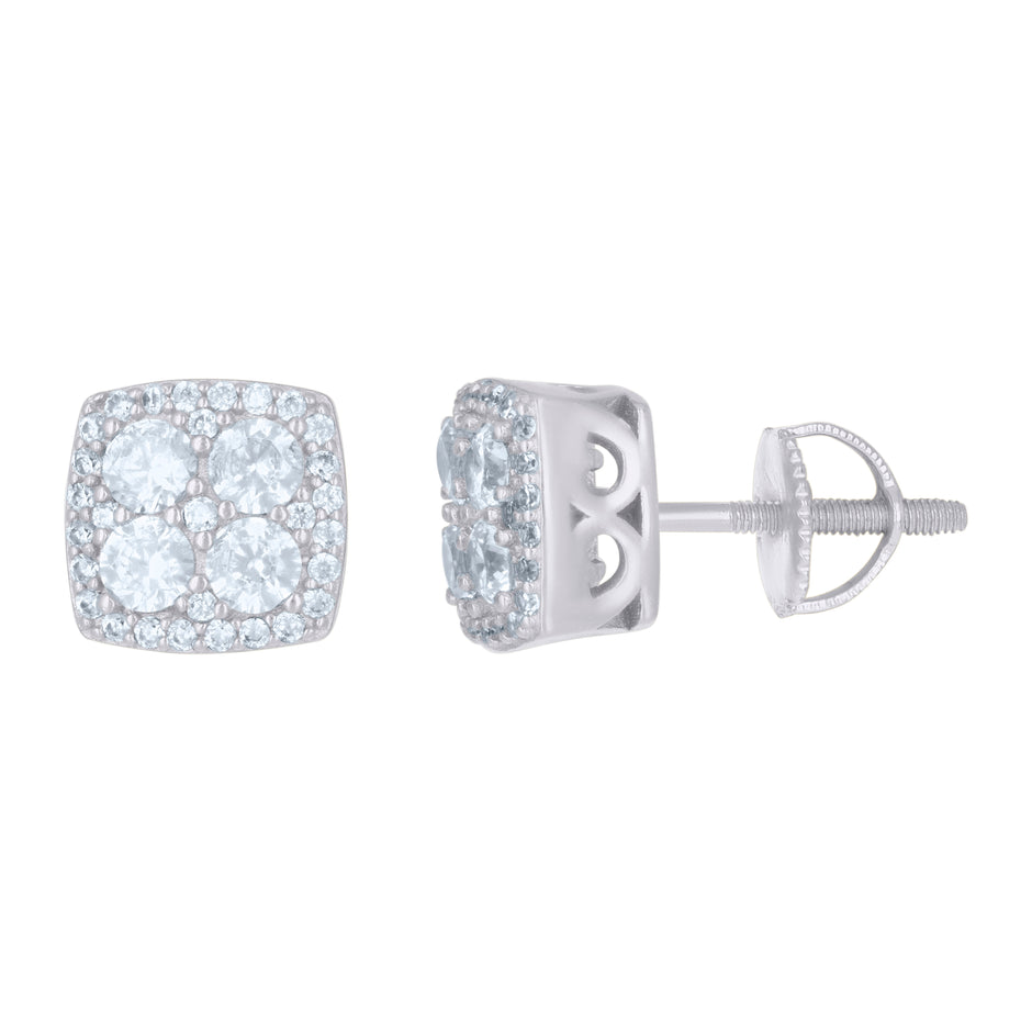 925 Sterling Silver Mens Cubic-Zirconia Square Stud Earrings